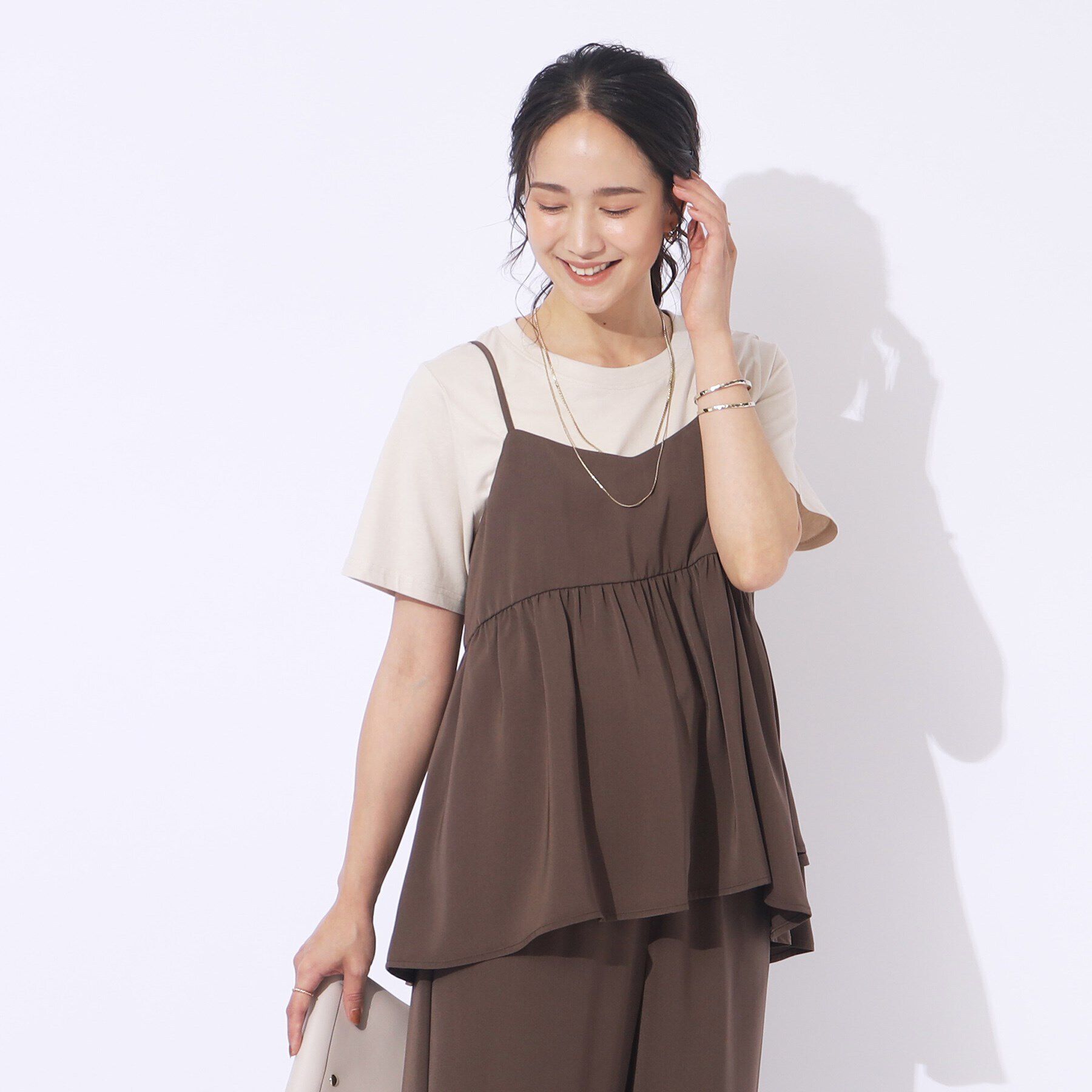 SHOO･LA･RUE「【セットアップ可/洗える】さらさらぷるん ティアードキャミソール」|キャミソール|