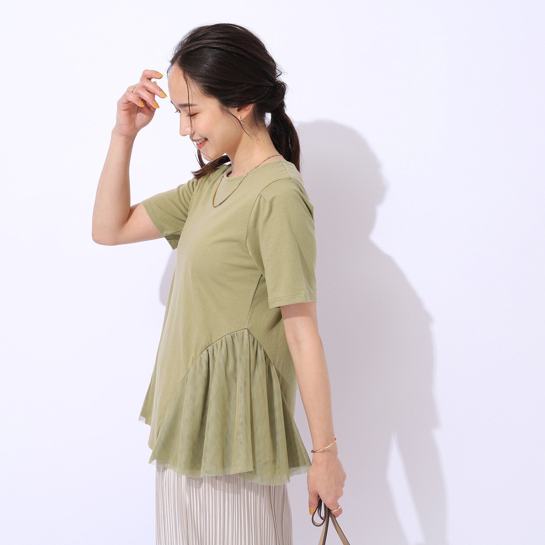 SHOO･LA･RUE「【自然にウエストカバー】インせず決まる サイドチュール切替Tシャツ」|Tシャツ・カットソー|