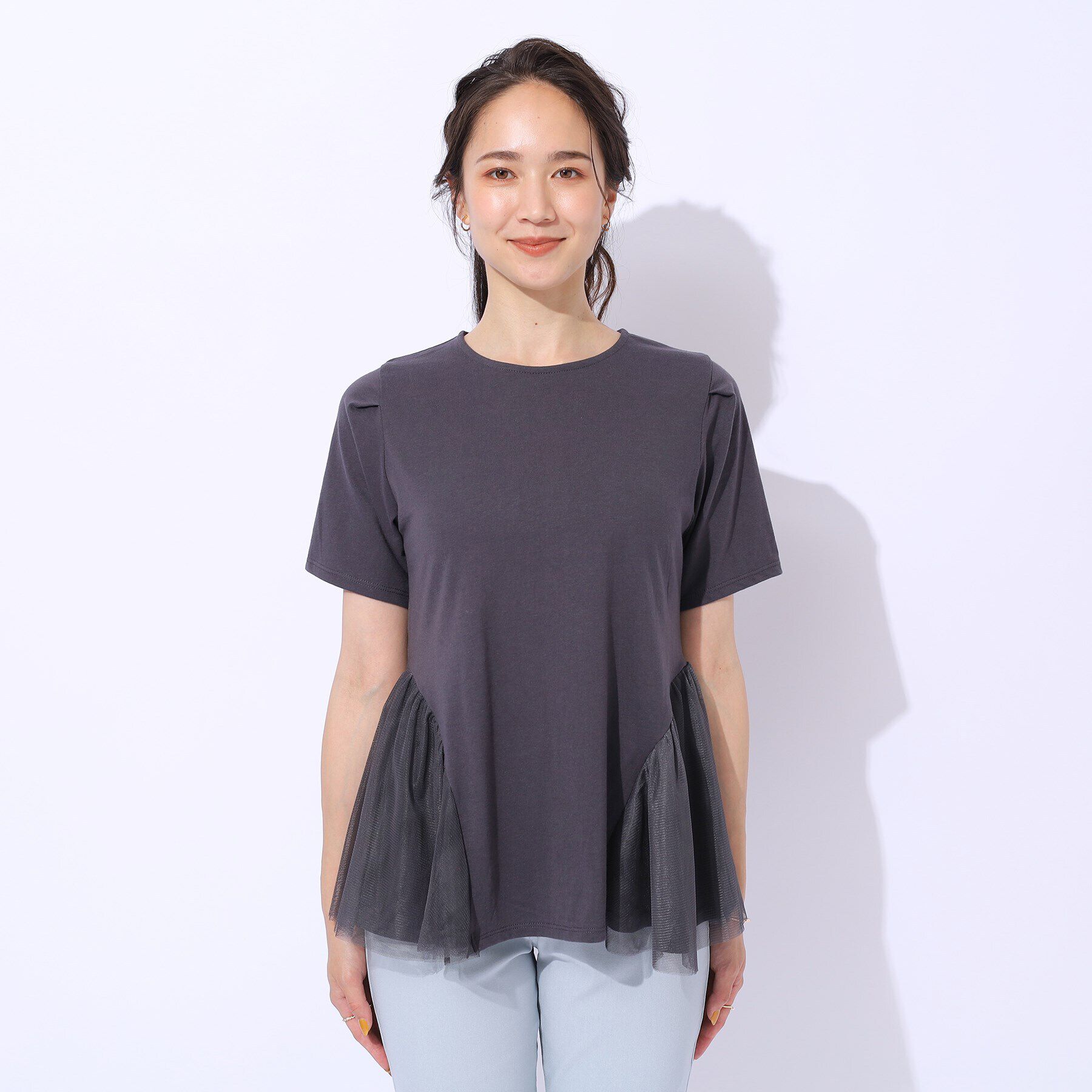 SHOO･LA･RUE「【自然にウエストカバー】インせず決まる サイドチュール切替Tシャツ」|Tシャツ・カットソー|