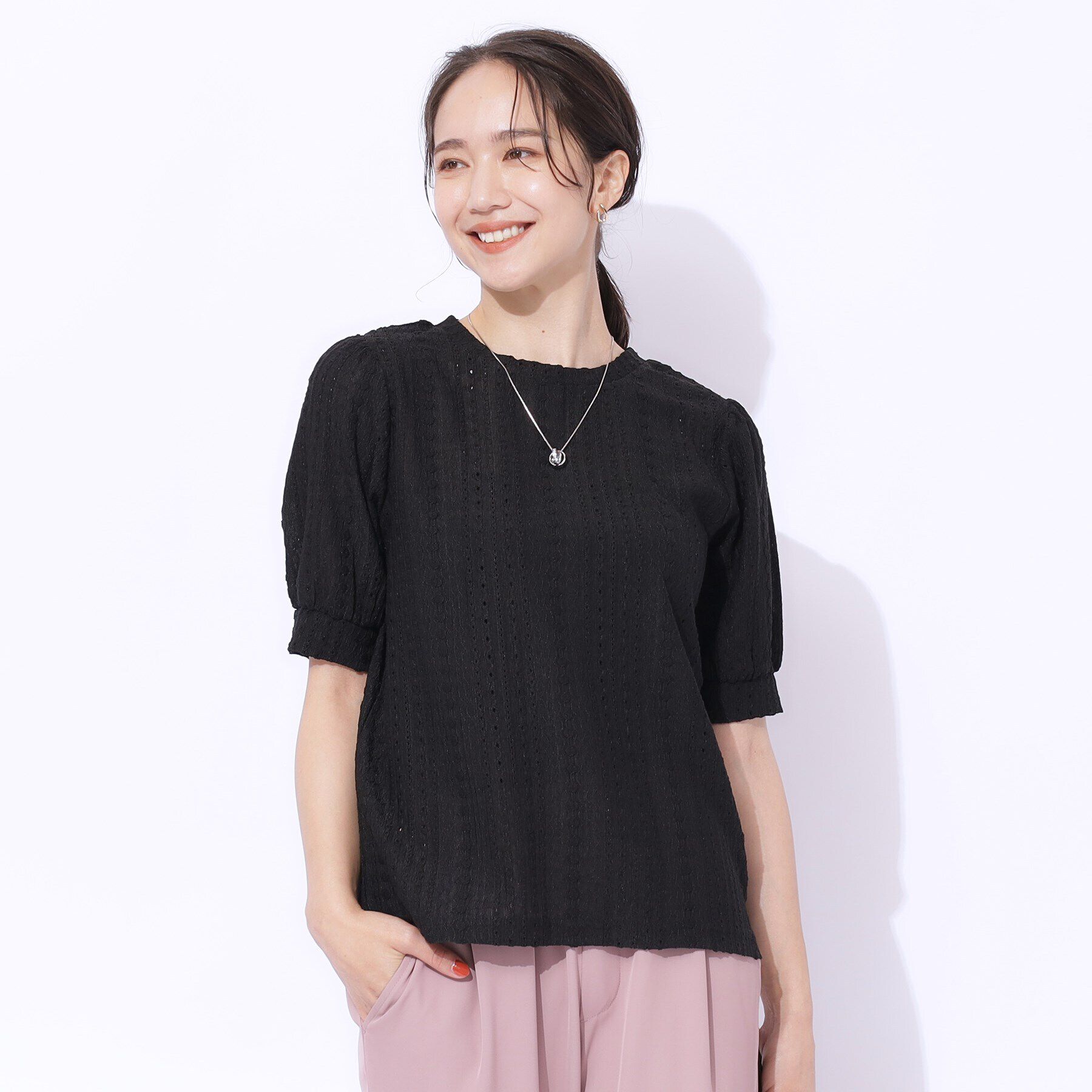 SHOO･LA･RUE「【高レビュー】大人フェミニンな雰囲気漂う　ジャカードレーストップス」|Tシャツ・カットソー|