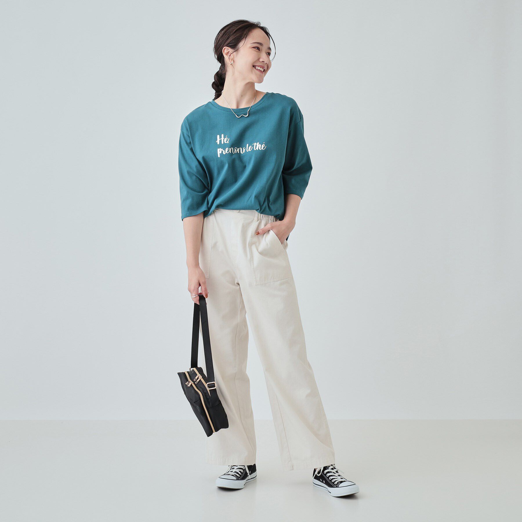 SHOO･LA･RUE「【UV】二の腕カバーにも USAコットンロゴTシャツ」|Tシャツ・カットソー|