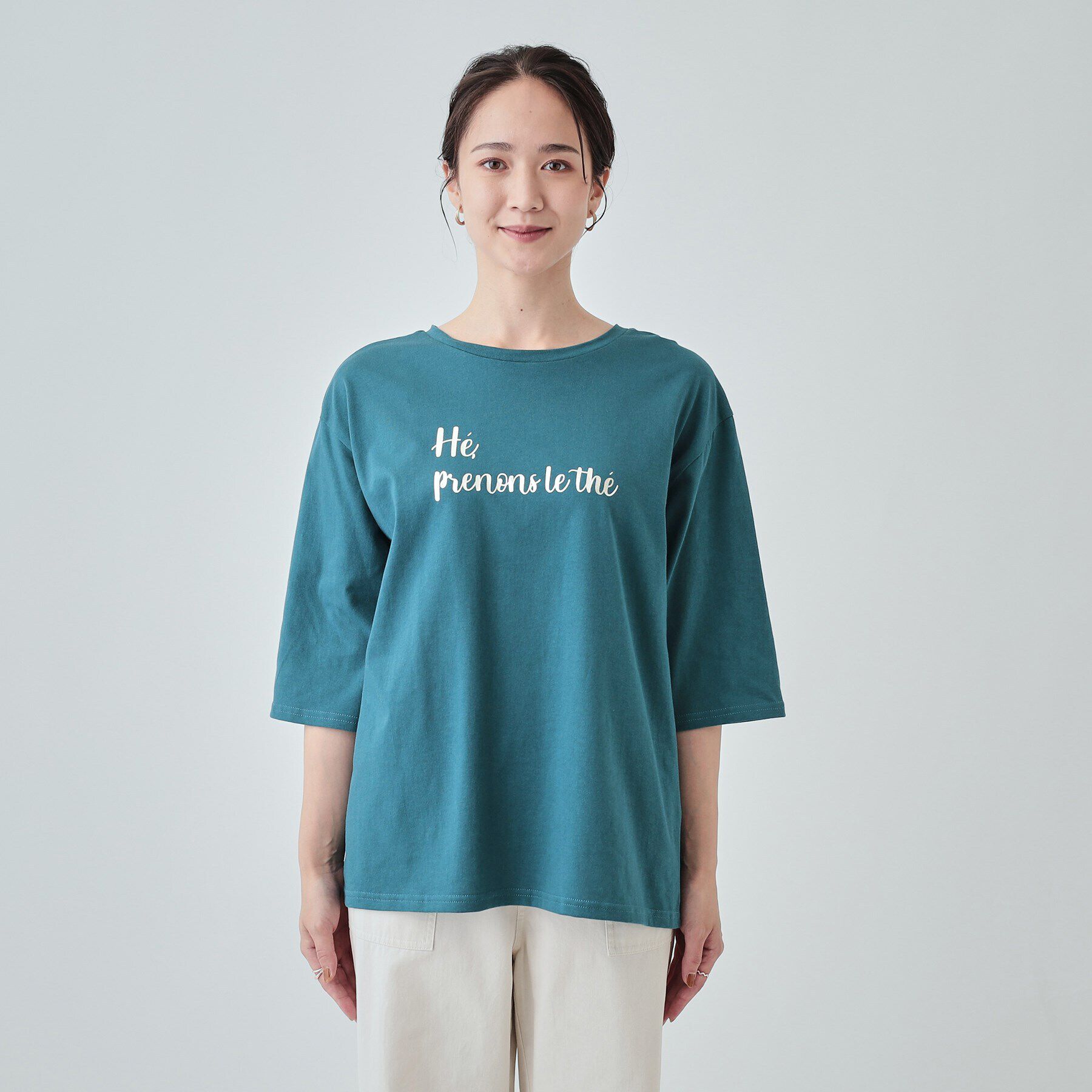 SHOO･LA･RUE「【UV】二の腕カバーにも USAコットンロゴTシャツ」|Tシャツ・カットソー|