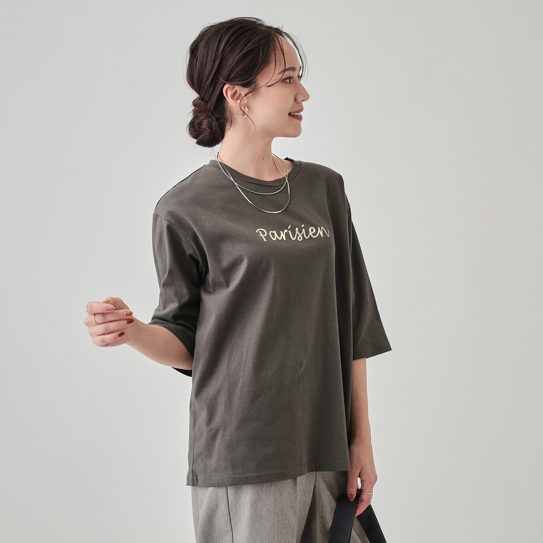 SHOO･LA･RUE「【UV】二の腕カバーにも USAコットンロゴTシャツ」|Tシャツ・カットソー|