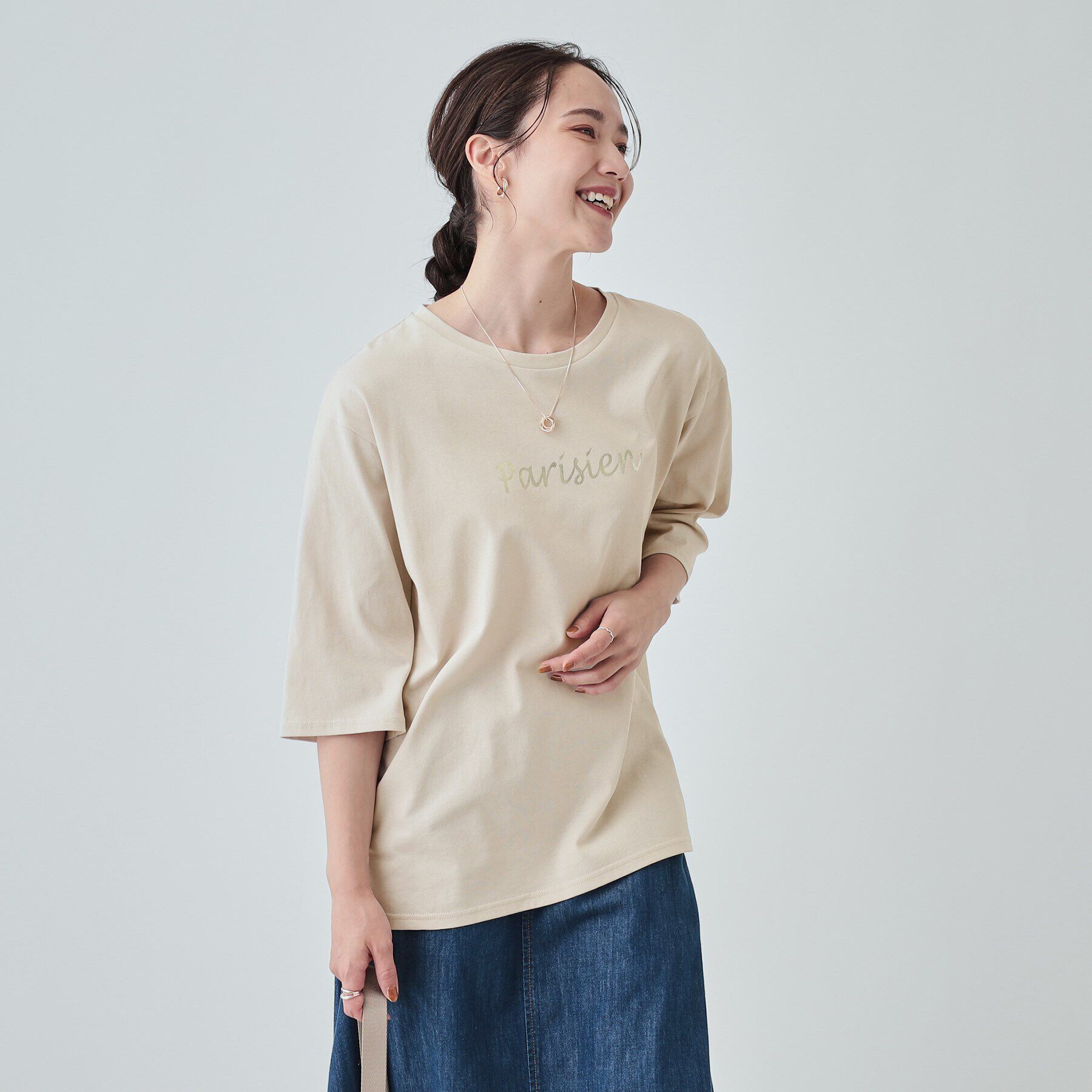 SHOO･LA･RUE「【UV】二の腕カバーにも USAコットンロゴTシャツ」|Tシャツ・カットソー|