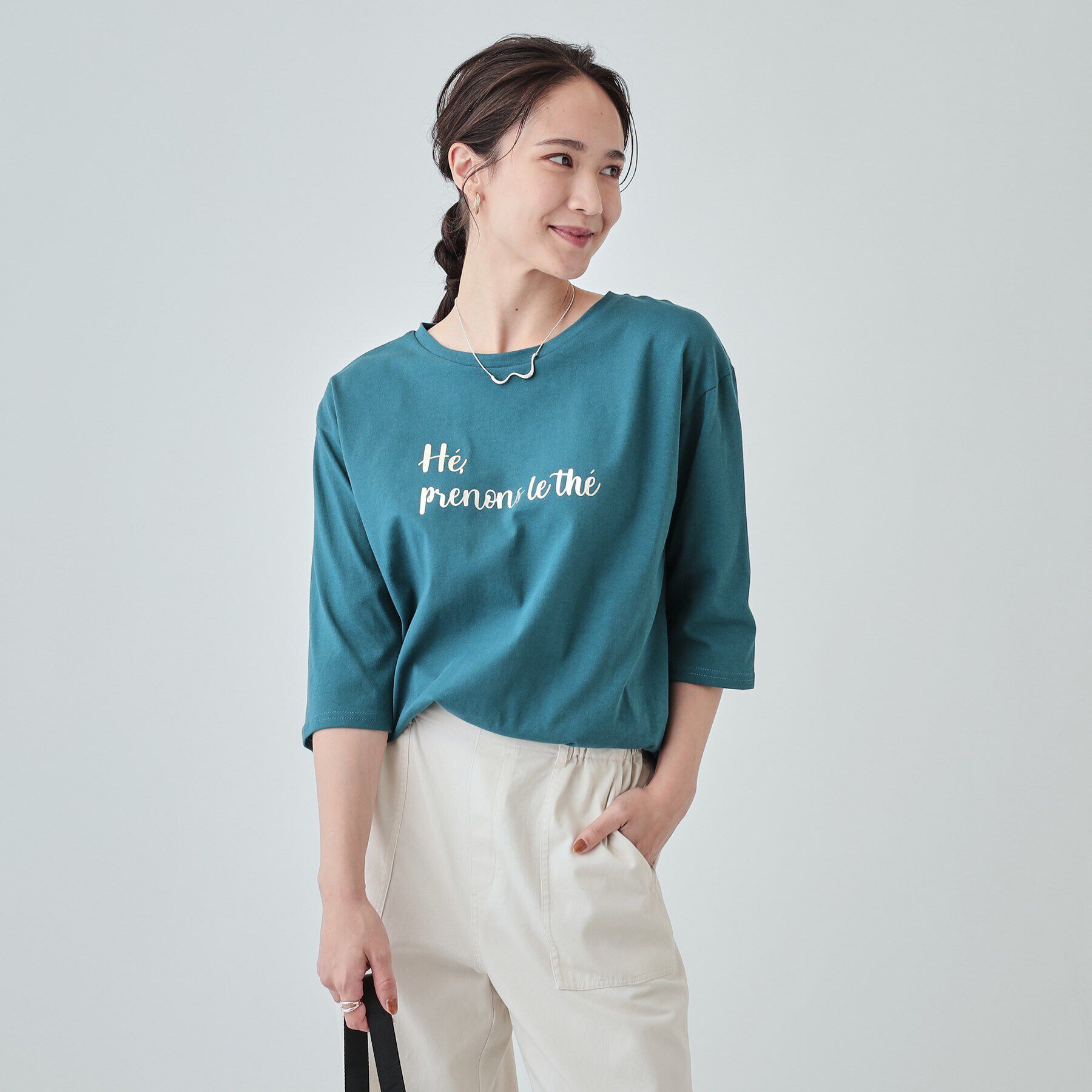 SHOO･LA･RUE「【UV】二の腕カバーにも USAコットンロゴTシャツ」|Tシャツ・カットソー|