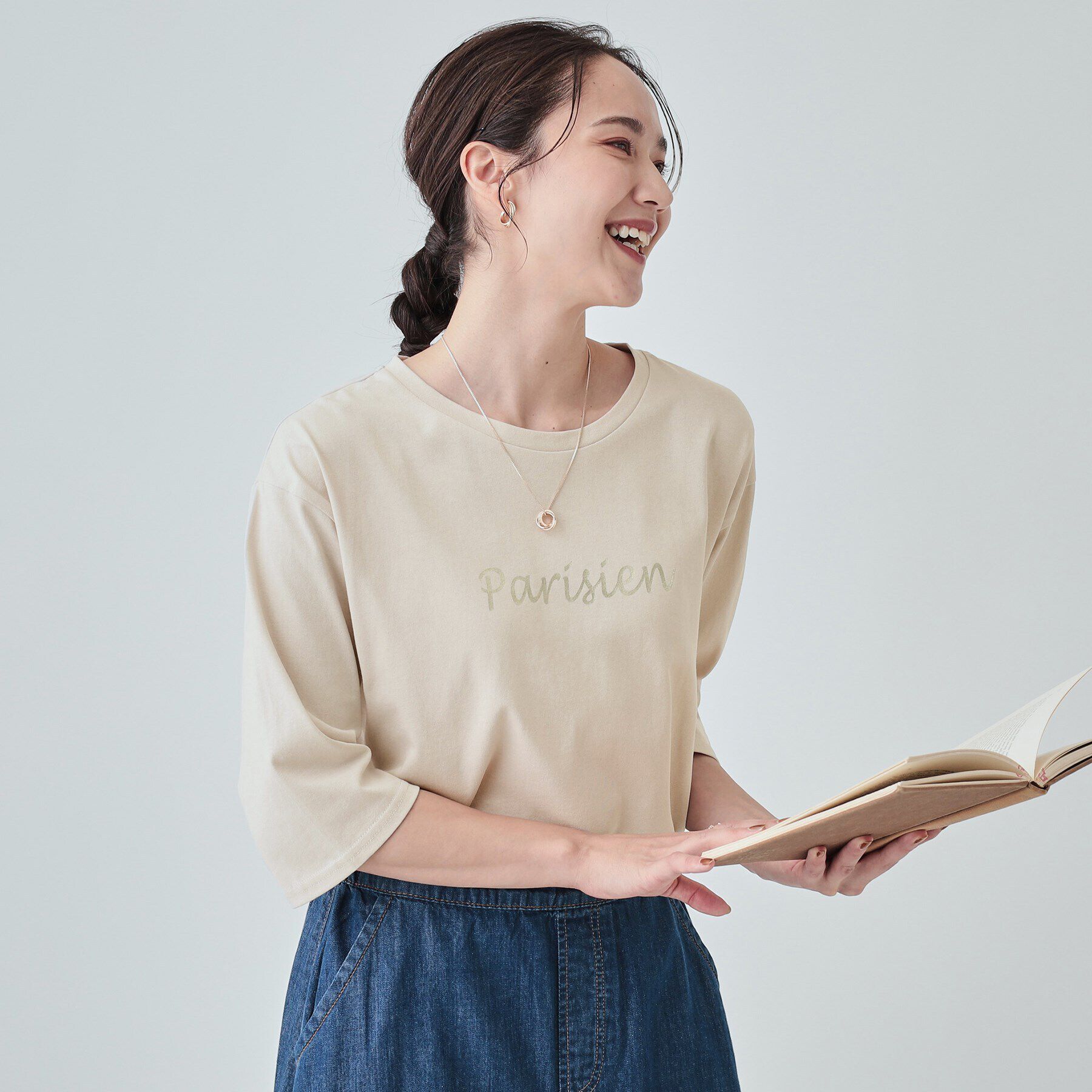 SHOO･LA･RUE「【UV】二の腕カバーにも USAコットンロゴTシャツ」|Tシャツ・カットソー|ライトベージュ(05