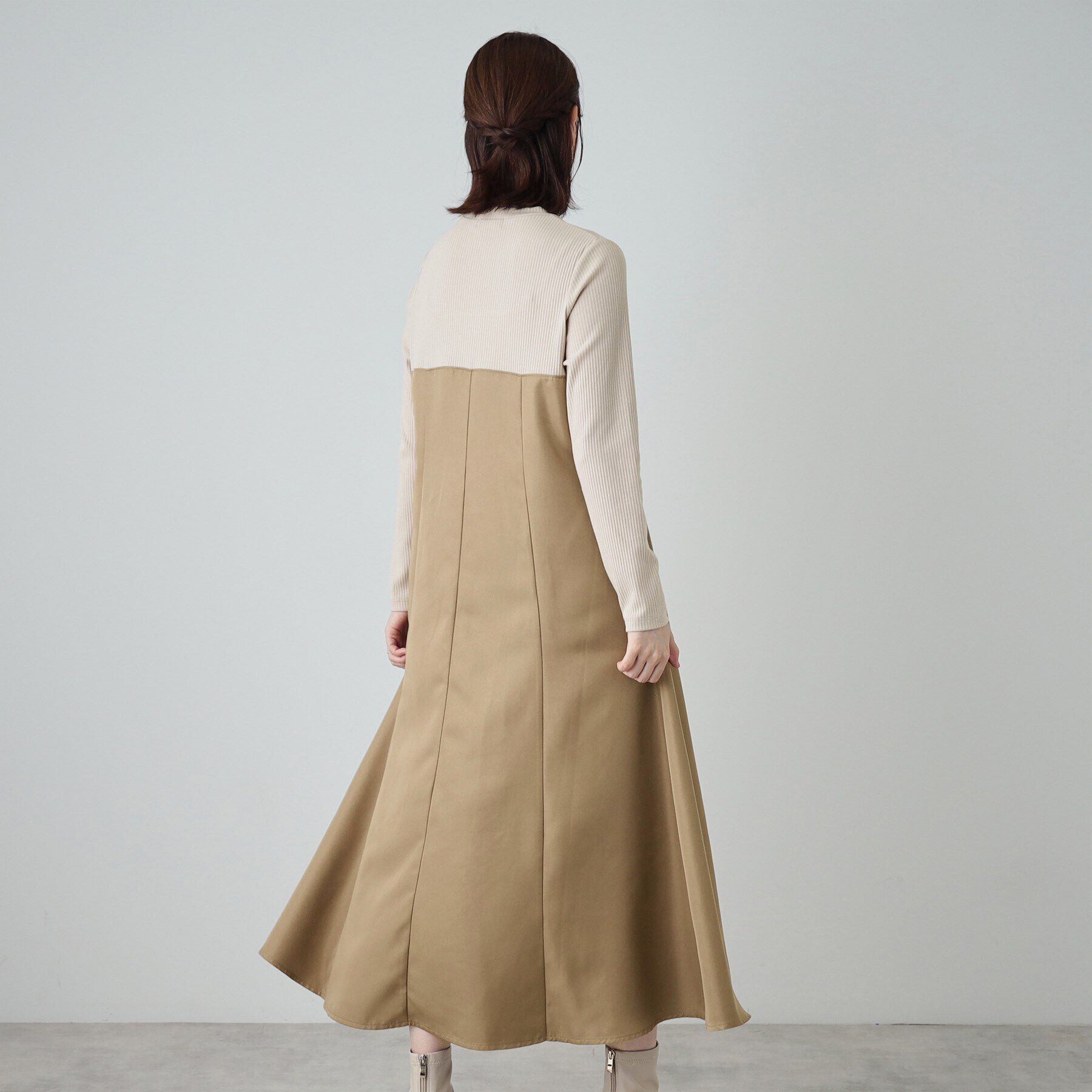 SHOO･LA･RUE「【S-LL】楽して好印象 大人のための 異素材ドッキングフレアワンピース」|ワンピース|