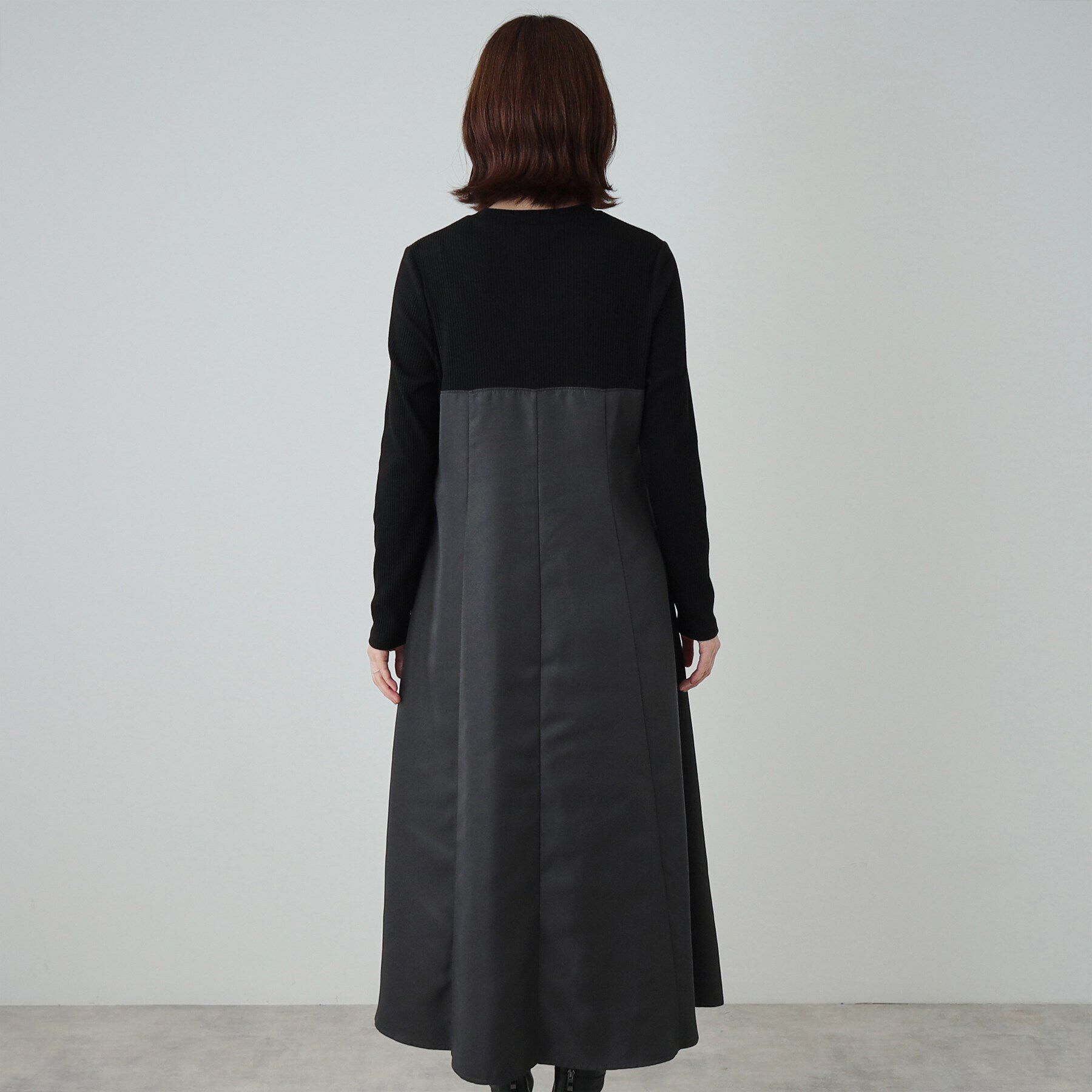 SHOO･LA･RUE「【S-LL】楽して好印象 大人のための 異素材ドッキングフレアワンピース」|ワンピース|