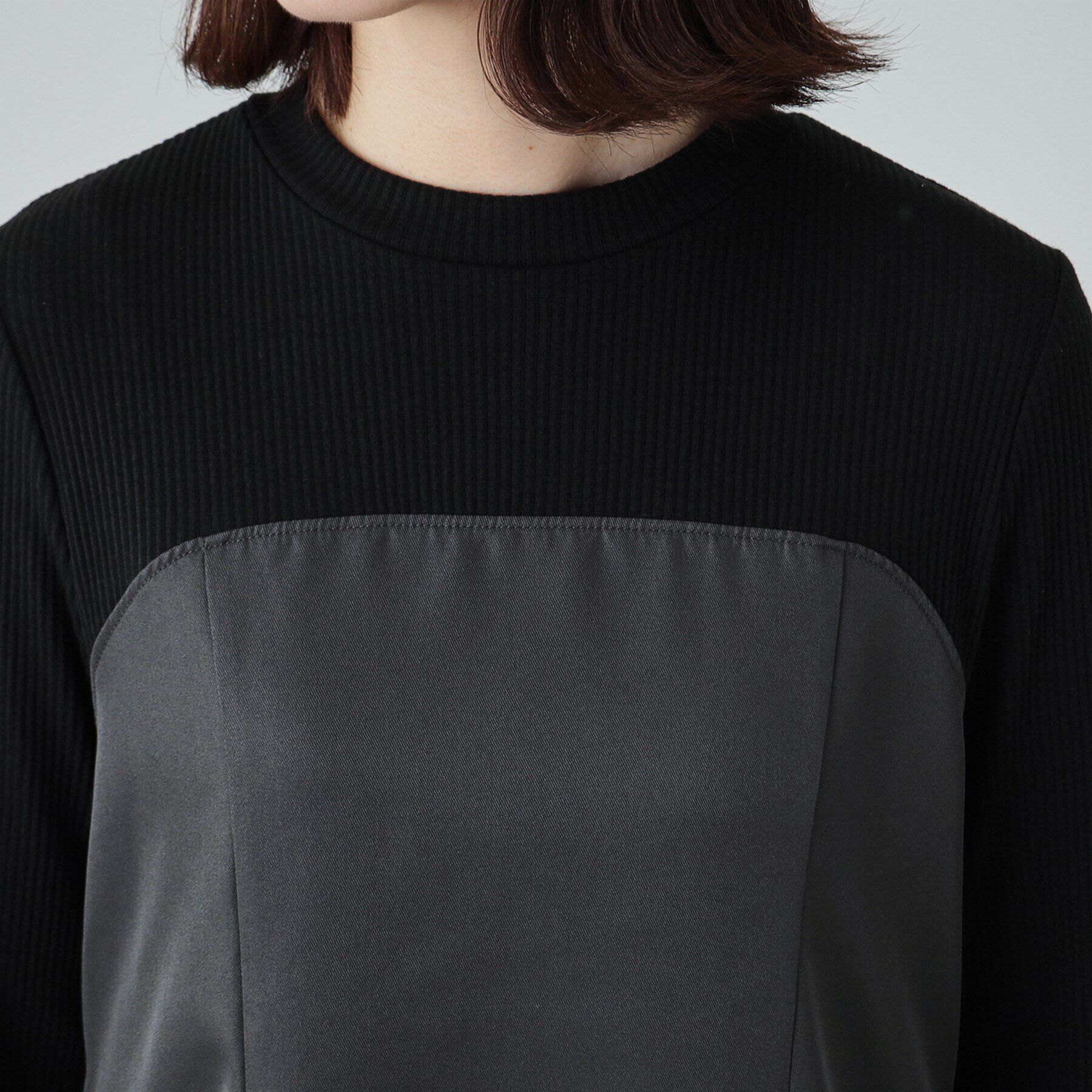 SHOO･LA･RUE「【S-LL】楽して好印象 大人のための 異素材ドッキングフレアワンピース」|ワンピース|