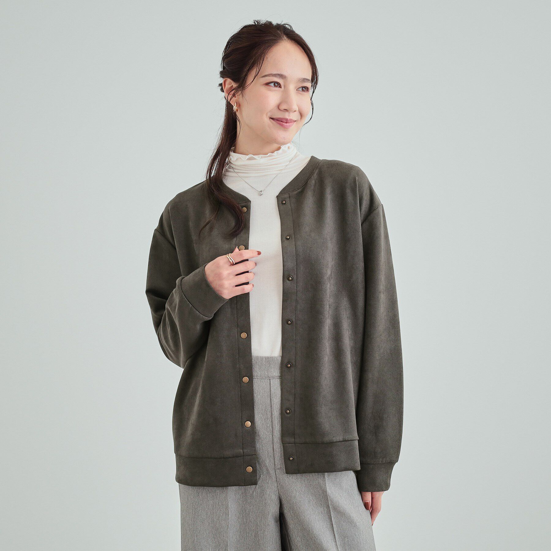 SHOO･LA･RUE「【S-LL】ゆったりと軽やかに やわらかスエード調カーディガン」|カーディガン|