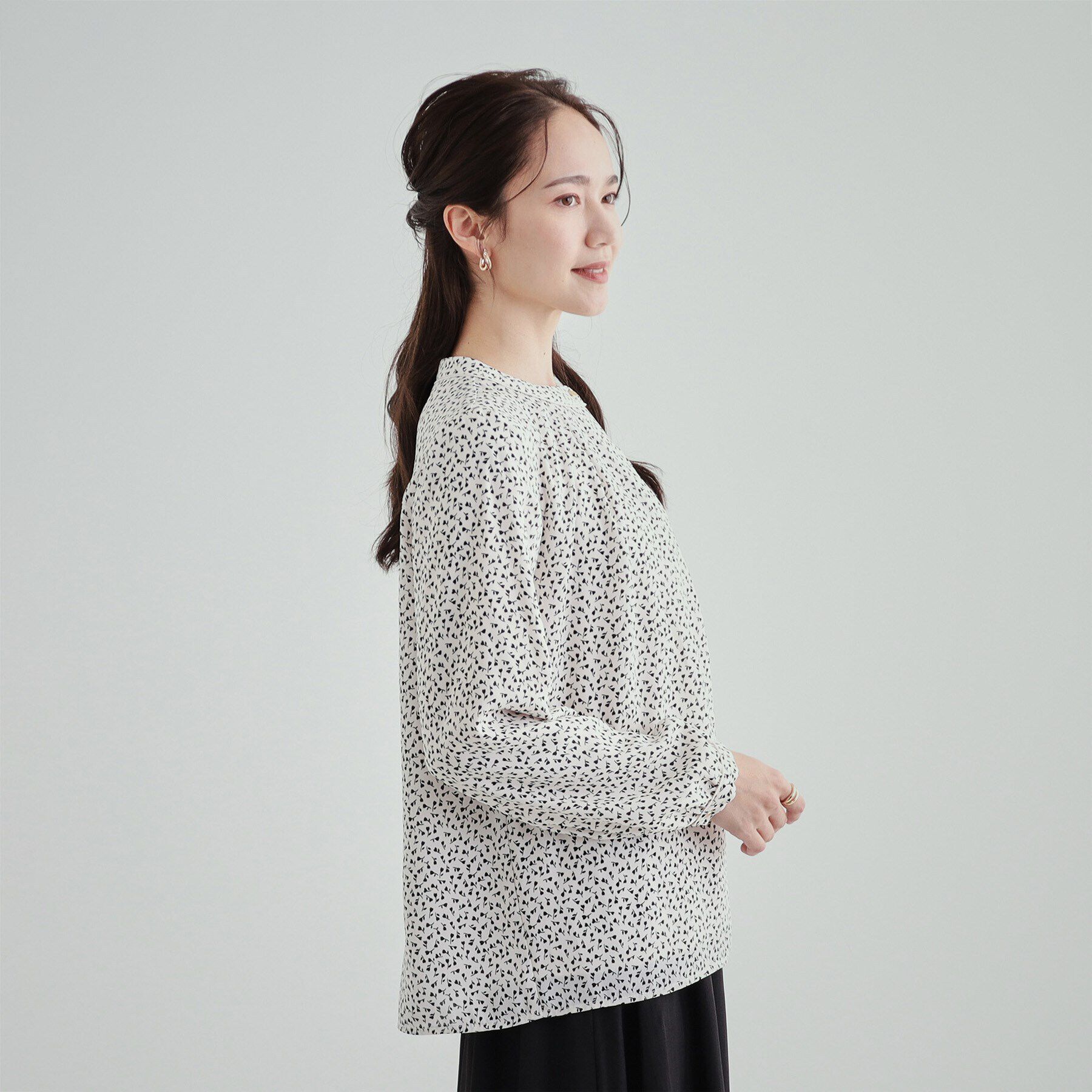 SHOO･LA･RUE「あったか裏地 配色バンドカラーブラウス【SHOO WARM】」|シャツ・ブラウス|