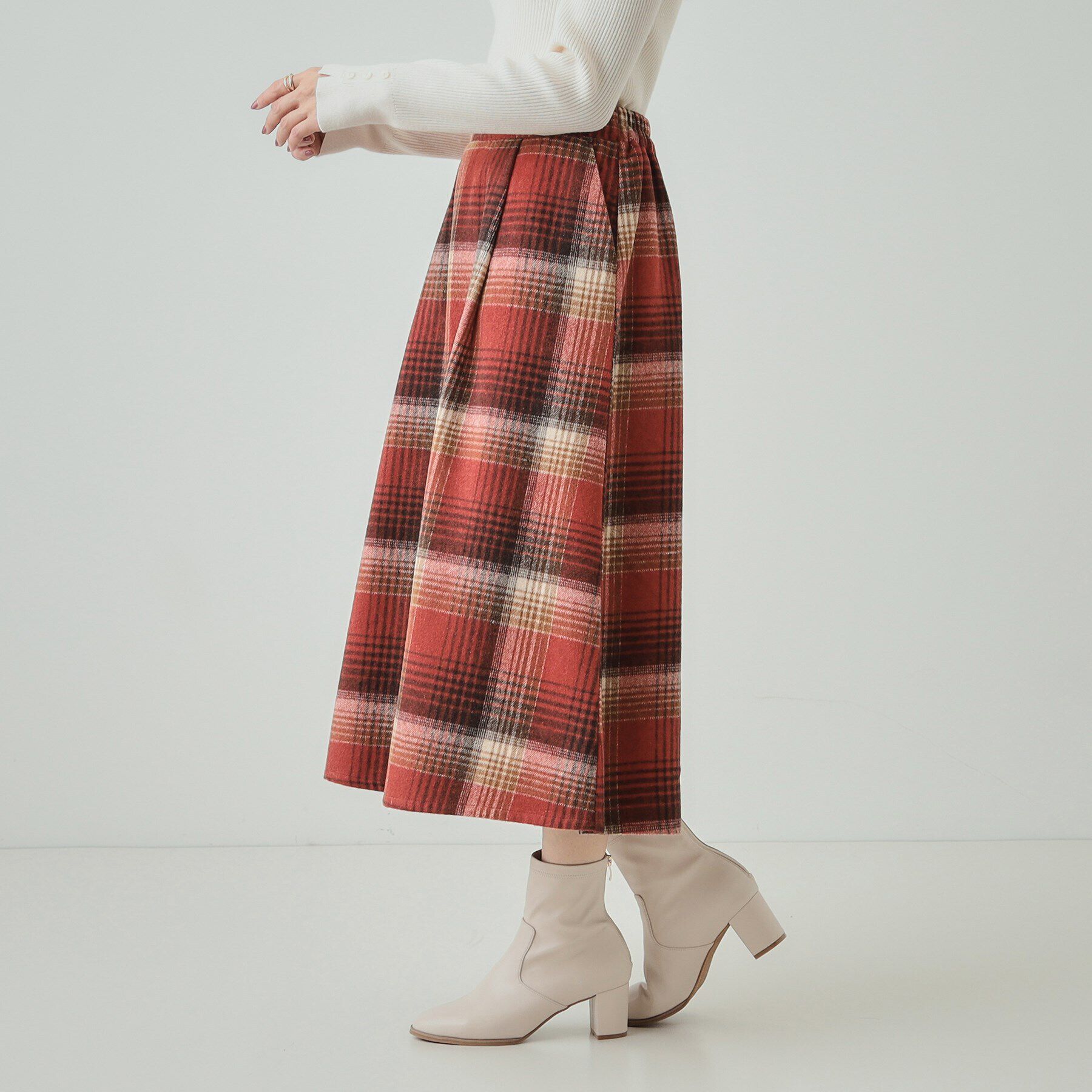 SHOO･LA･RUE「【S-LL】見た目もあったか シャギー調チェックフレアスカート」|スカート|