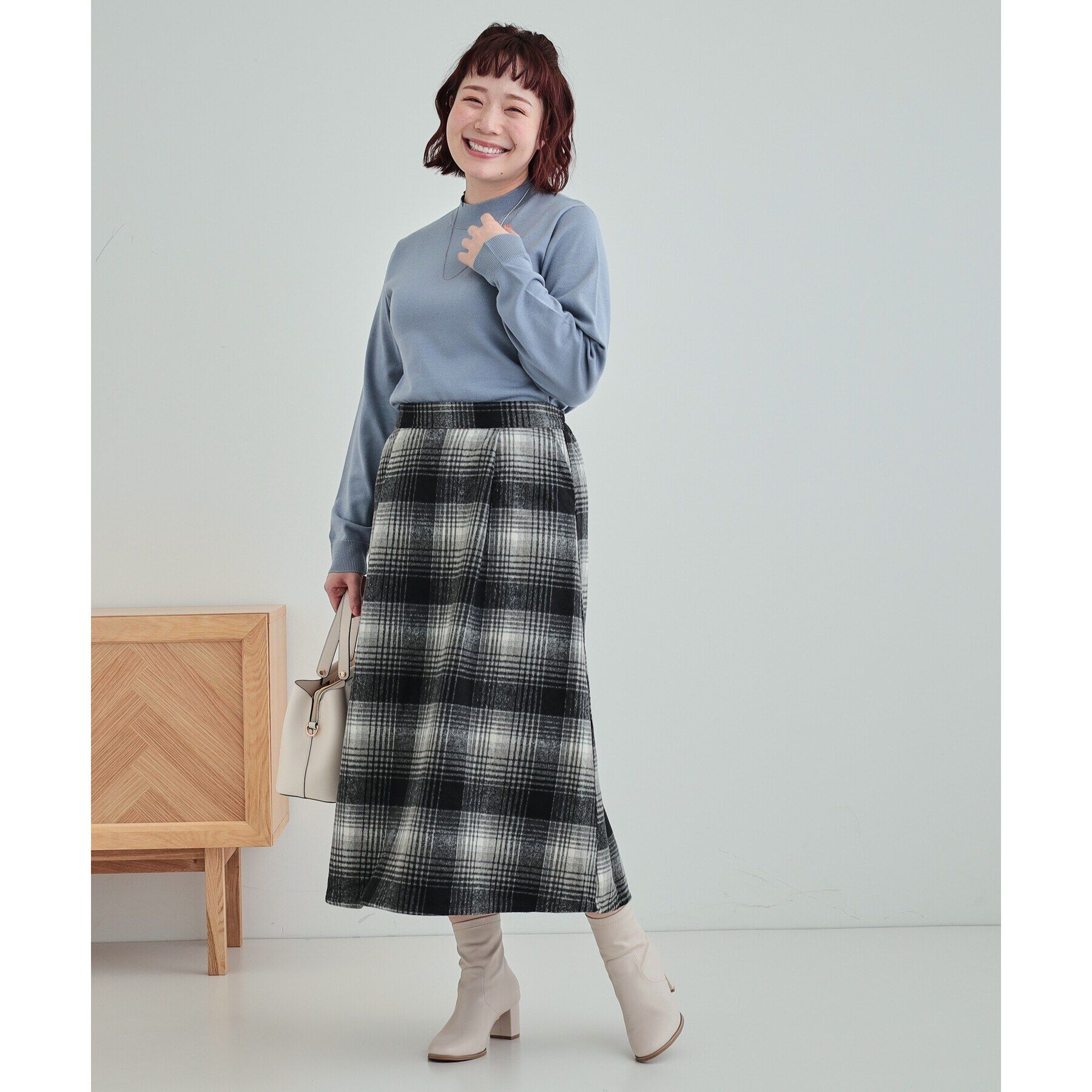 SHOO･LA･RUE「【S-LL】見た目もあったか シャギー調チェックフレアスカート」|スカート|