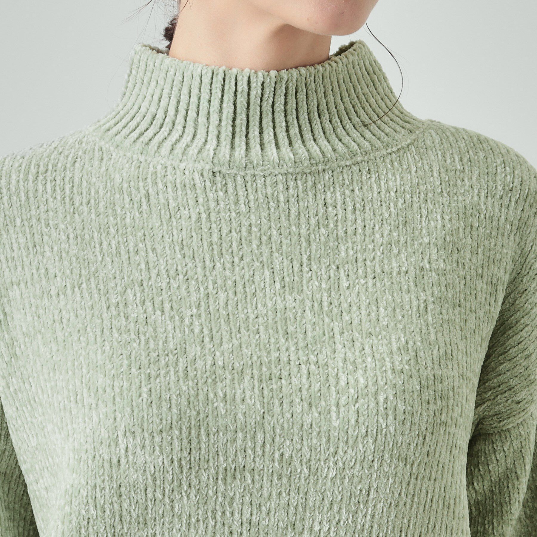 SHOO･LA･RUE「肌触り柔らか ベロアモール モックネックニット」|ニット・セーター|