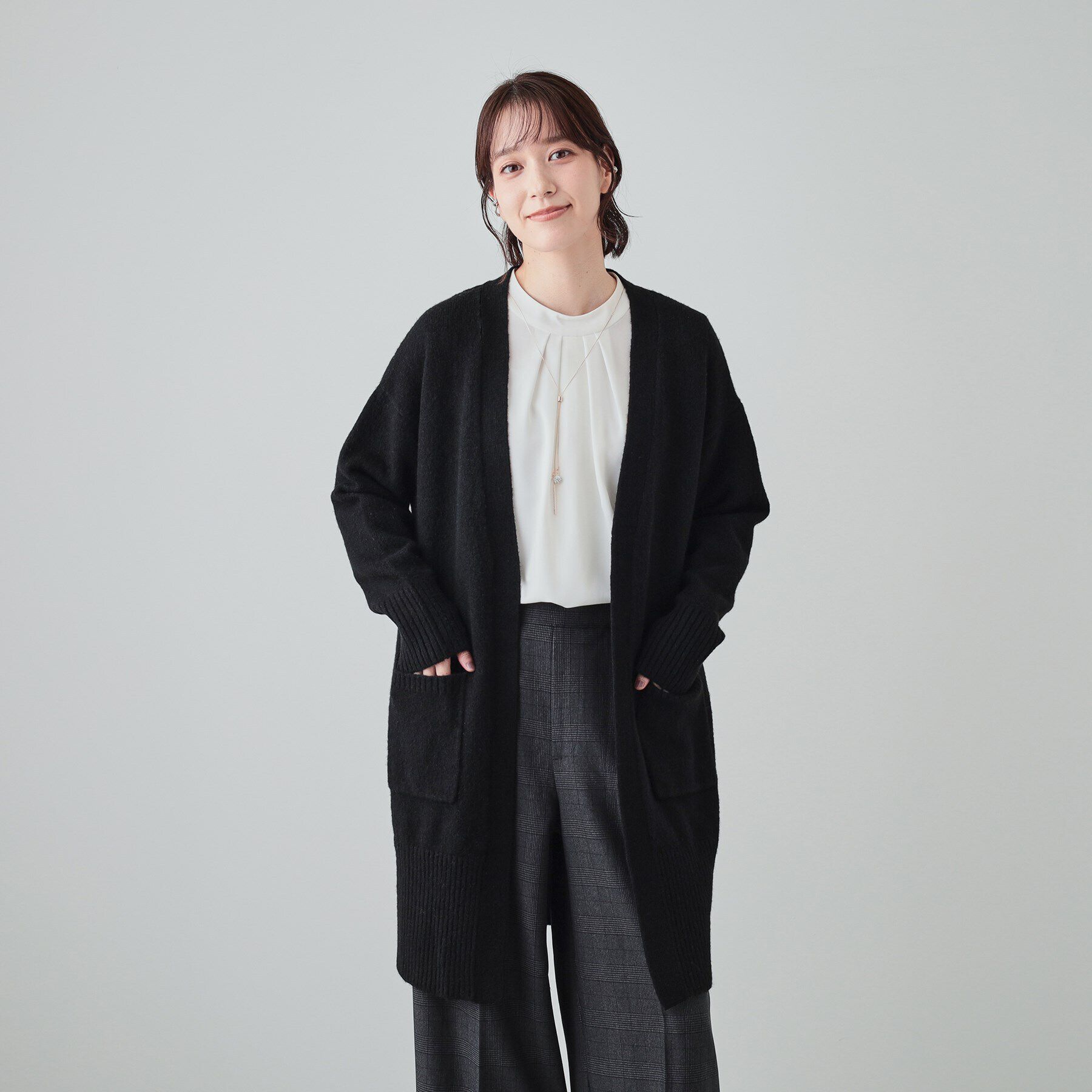 SHOO･LA･RUE「【S-LL】Iラインですっきり見え ふわふわトッパーカーディガン」|カーディガン|