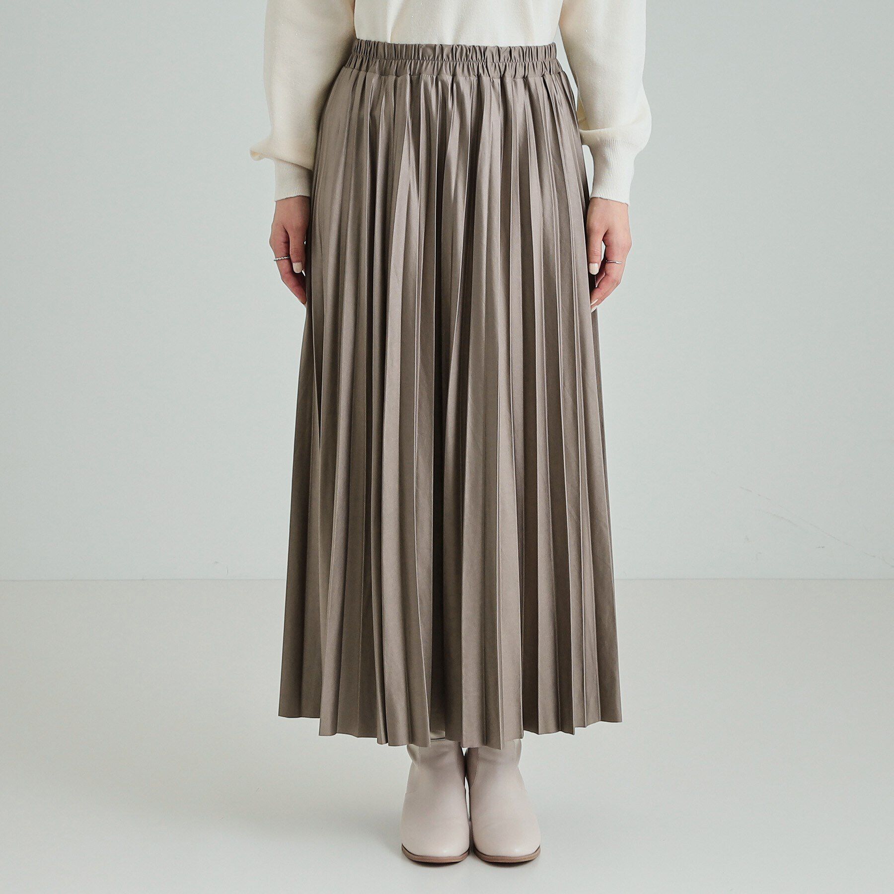 SHOO･LA･RUE「微光沢で華やか レザー調プリーツスカート」|スカート|