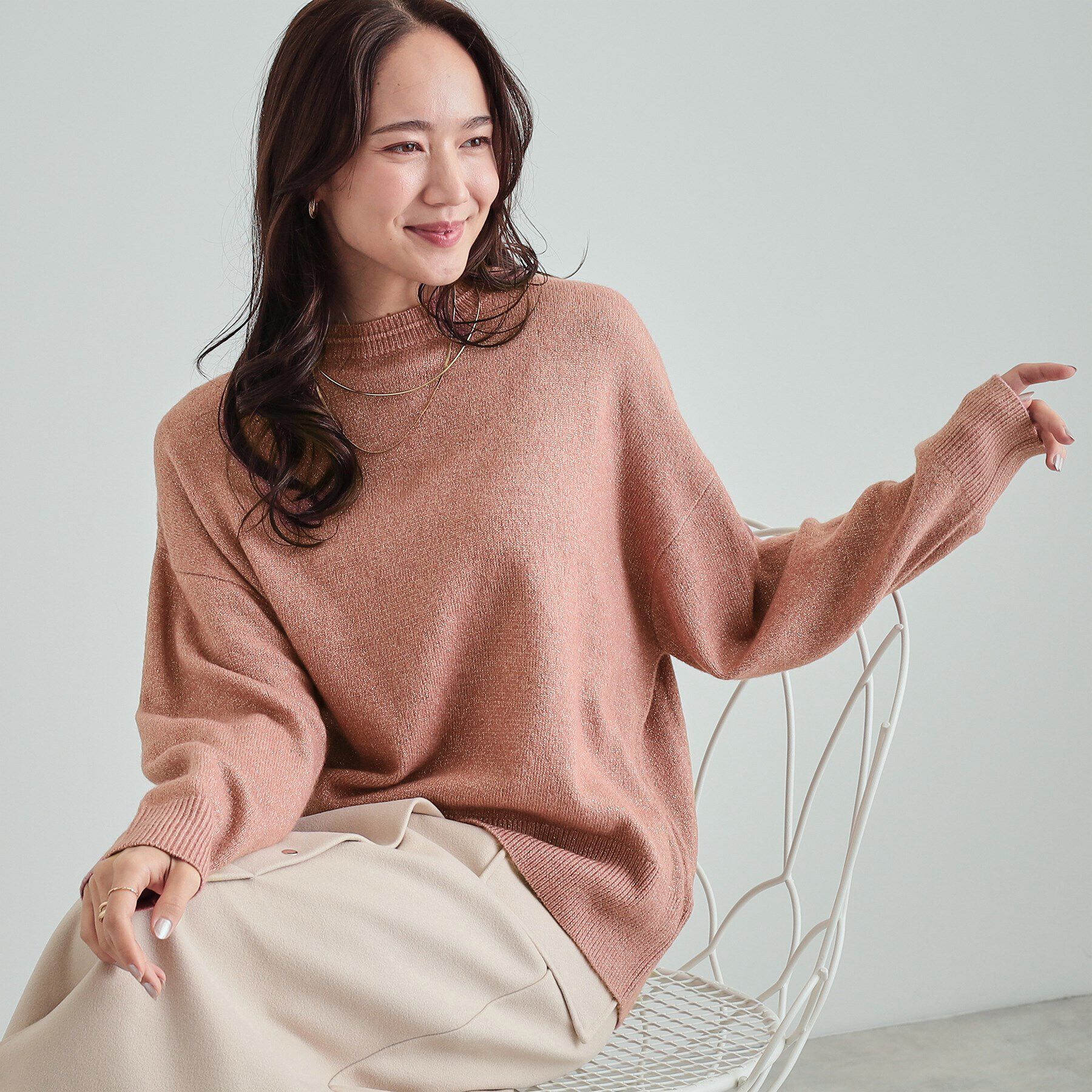 SHOO･LA･RUE「【S-LL】さりげないラメで大人上品に クルーネックニット」|ニット・セーター|ピンク(071)