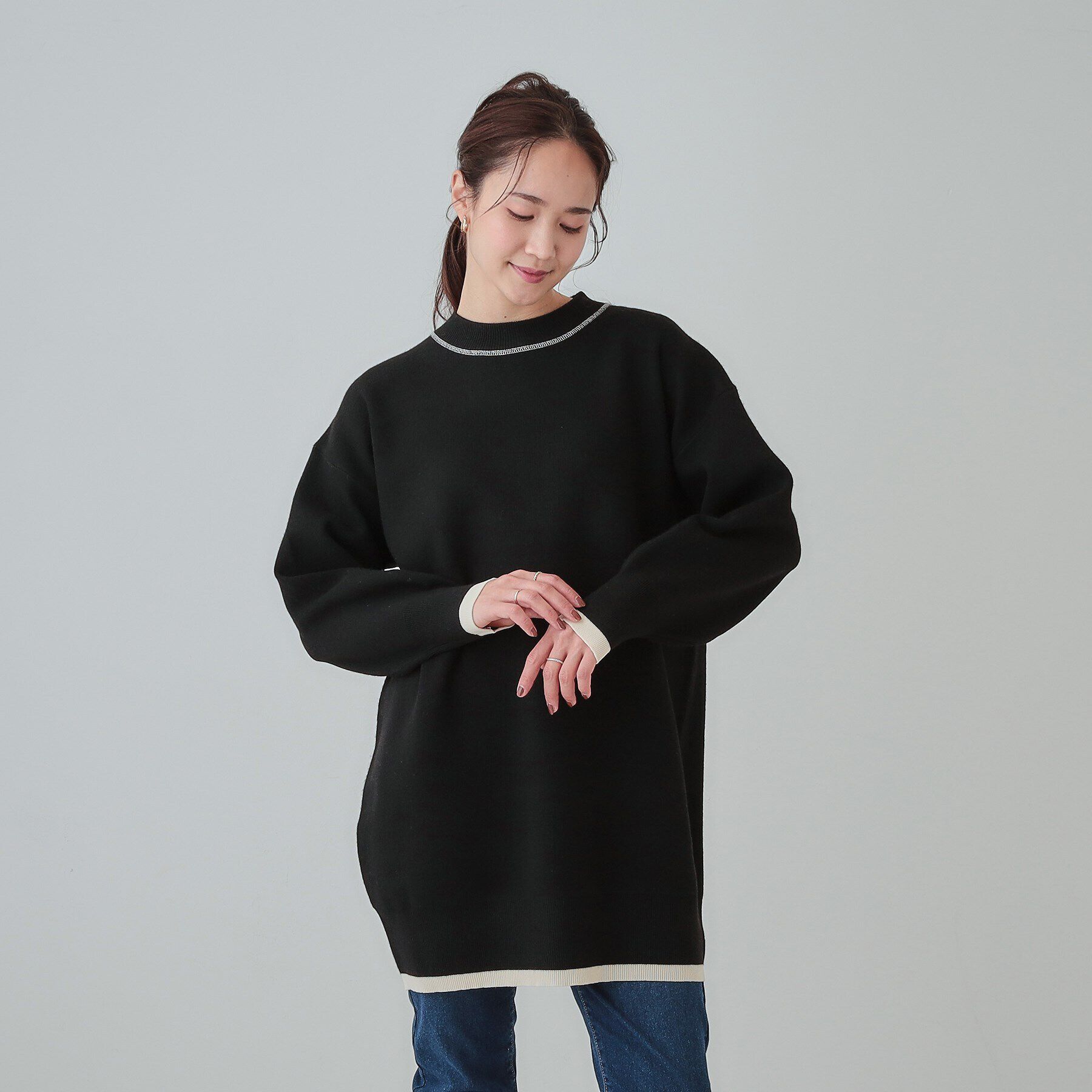 SHOO･LA･RUE「【S-LL】バックロゴがアクセント もちもちやわらかニットチュニック」|チュニック|