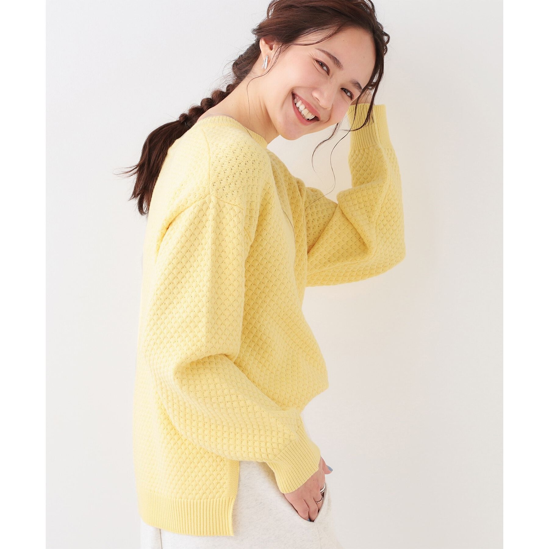 SHOO･LA･RUE「【高レビュー/洗える/S-LL】ポコポコの表面感が魅力 ラーベン柄ニット」|ニット・セーター|