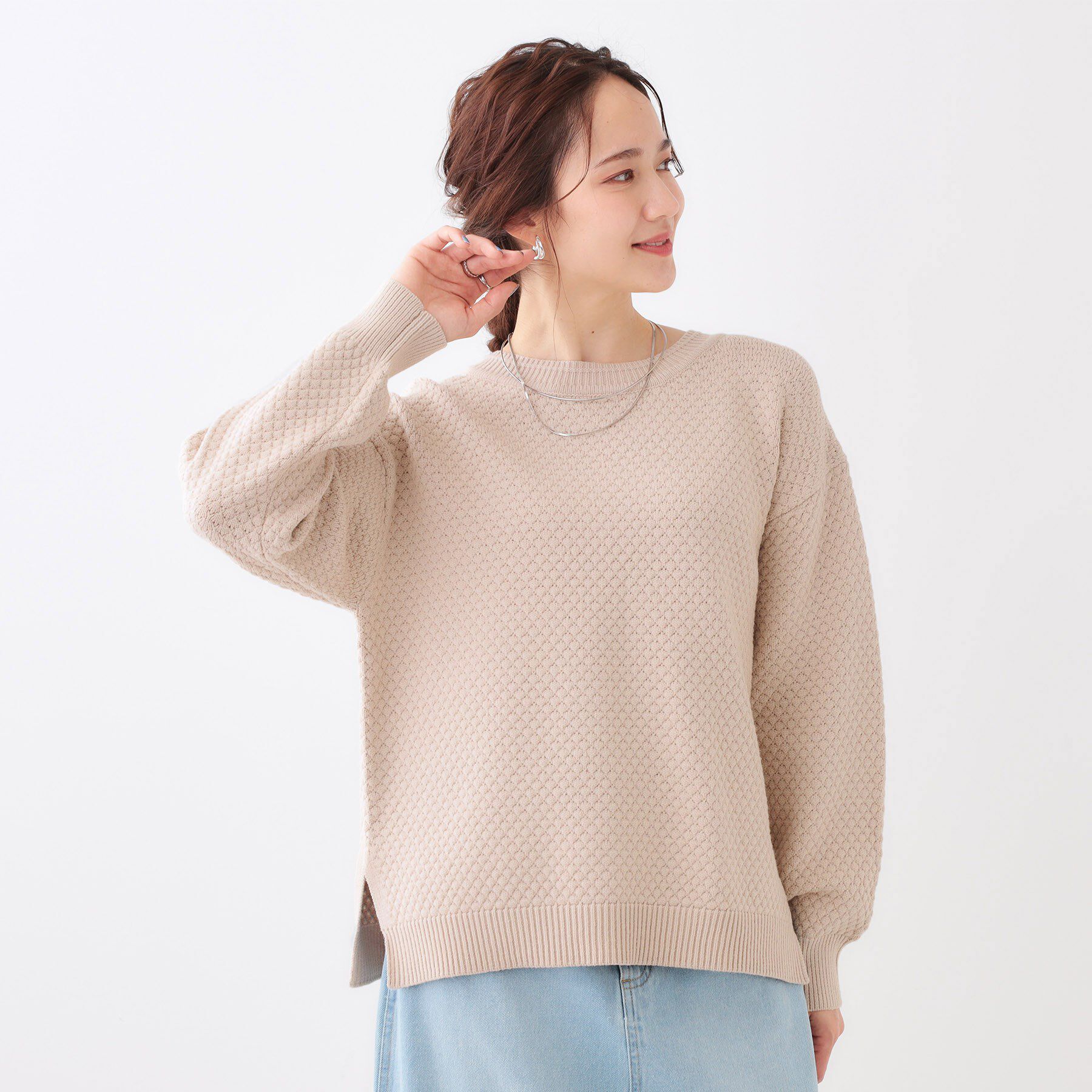 SHOO･LA･RUE「【高レビュー/洗える/S-LL】ポコポコの表面感が魅力 ラーベン柄ニット」|ニット・セーター|