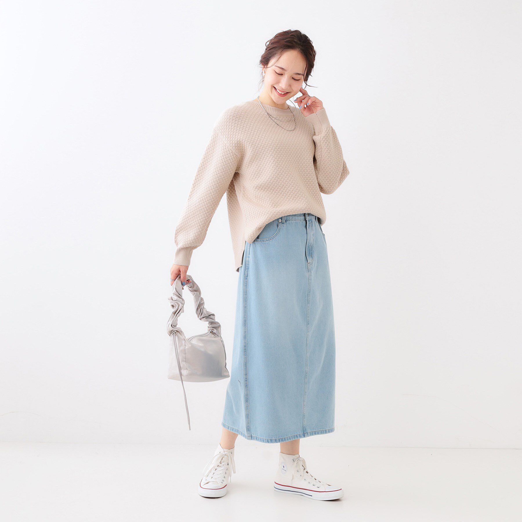 SHOO･LA･RUE「【高レビュー/洗える/S-LL】ポコポコの表面感が魅力 ラーベン柄ニット」|ニット・セーター|