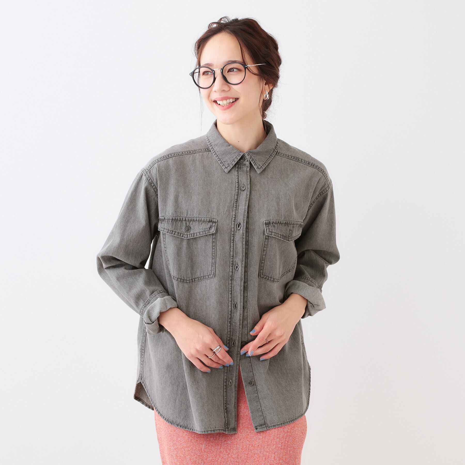 SHOO･LA･RUE「【洗える/S-LL】大人のこなれコーデに やわらかデニムシャツ」|シャツ・ブラウス|