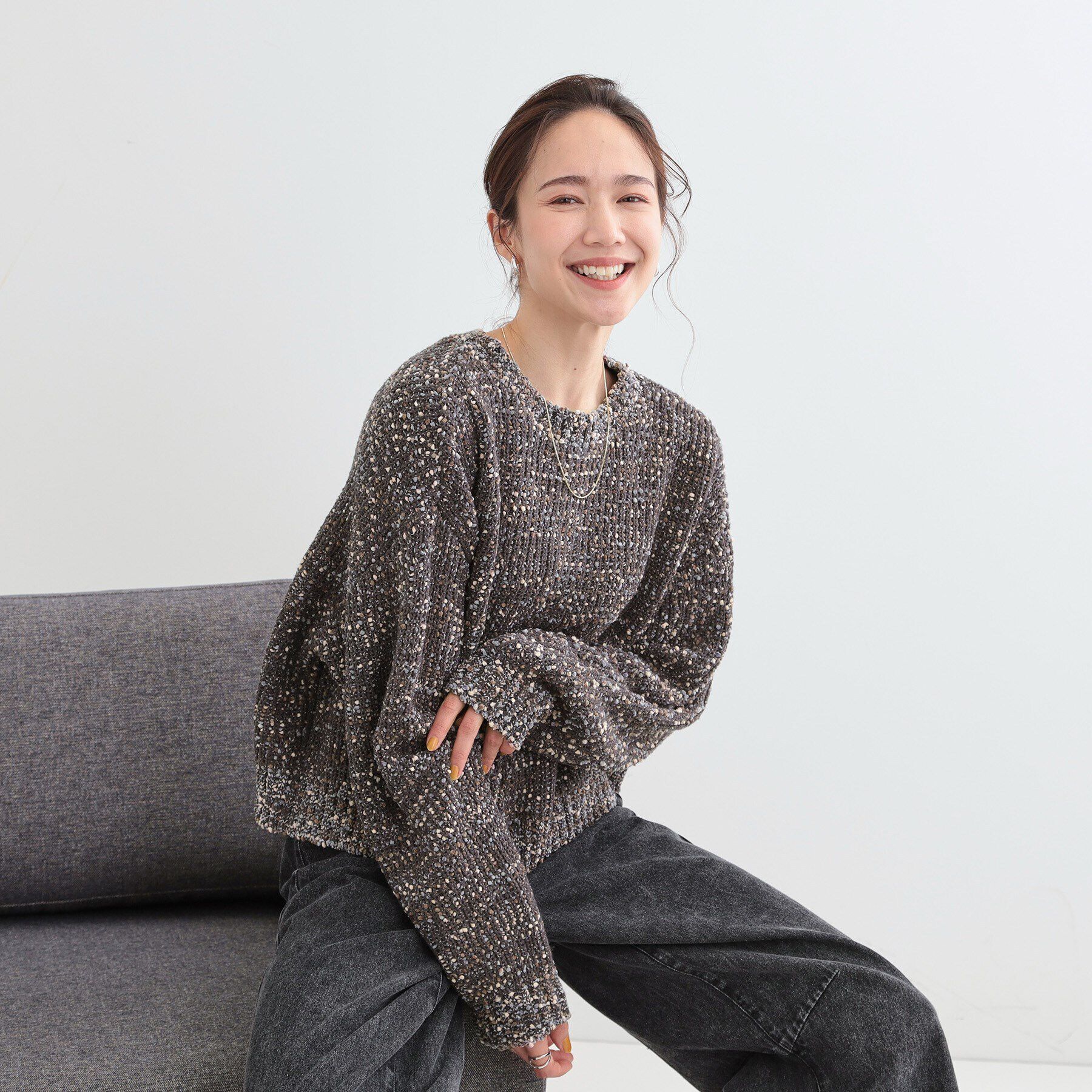 SHOO･LA･RUE「【前後2WAY/コンパクト丈】ぽこぽこ MIXニットカーディガン」|カーディガン|