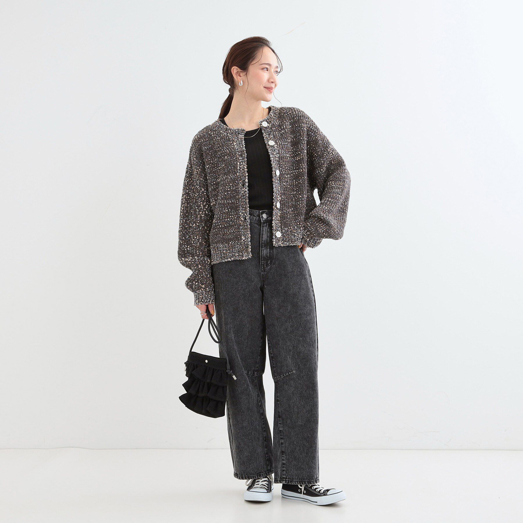 SHOO･LA･RUE「【前後2WAY/コンパクト丈】ぽこぽこ MIXニットカーディガン」|カーディガン|