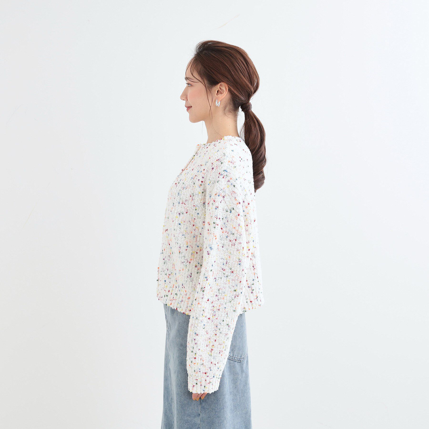 SHOO･LA･RUE「【前後2WAY/コンパクト丈】ぽこぽこ MIXニットカーディガン」|カーディガン|