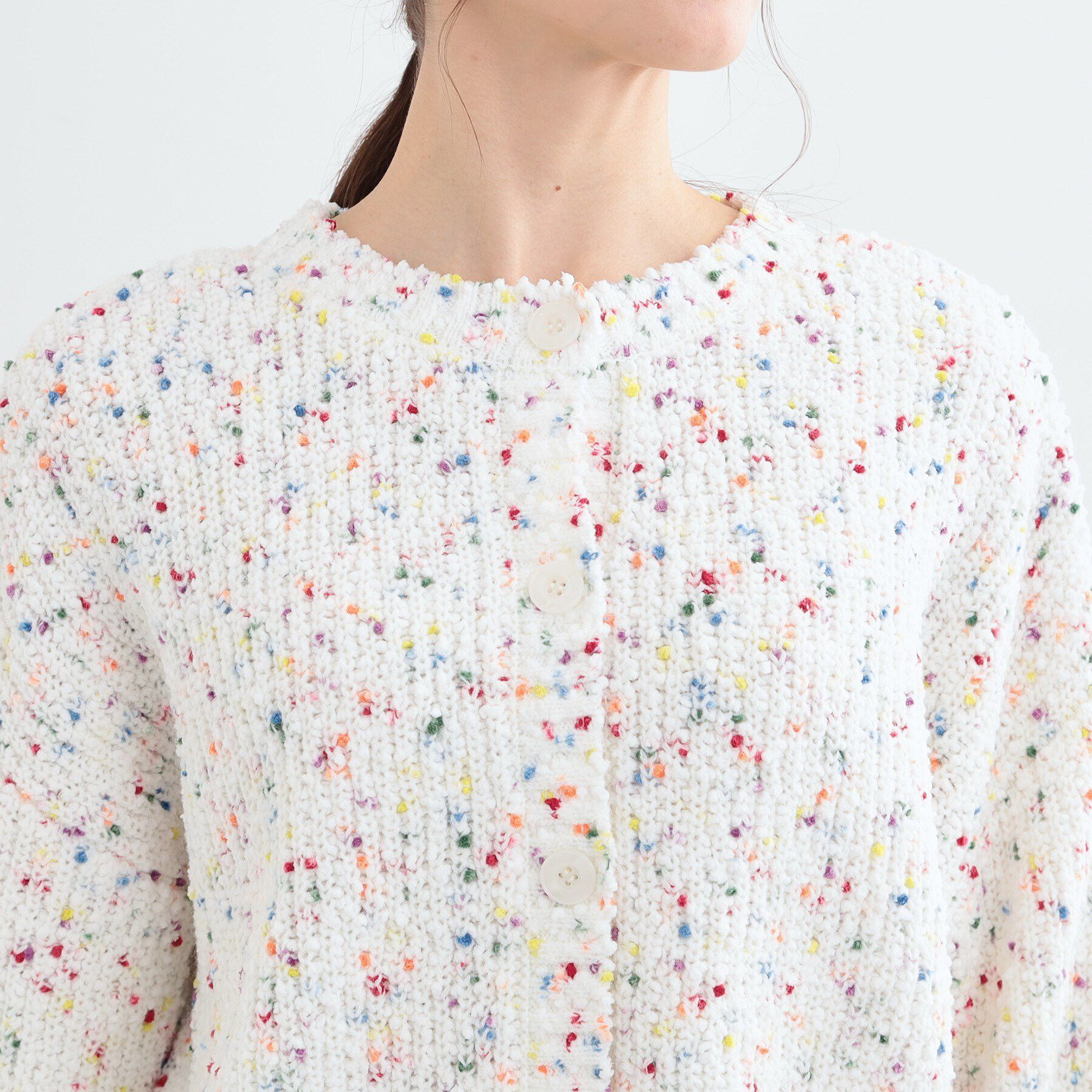 SHOO･LA･RUE「【前後2WAY/コンパクト丈】ぽこぽこ MIXニットカーディガン」|カーディガン|