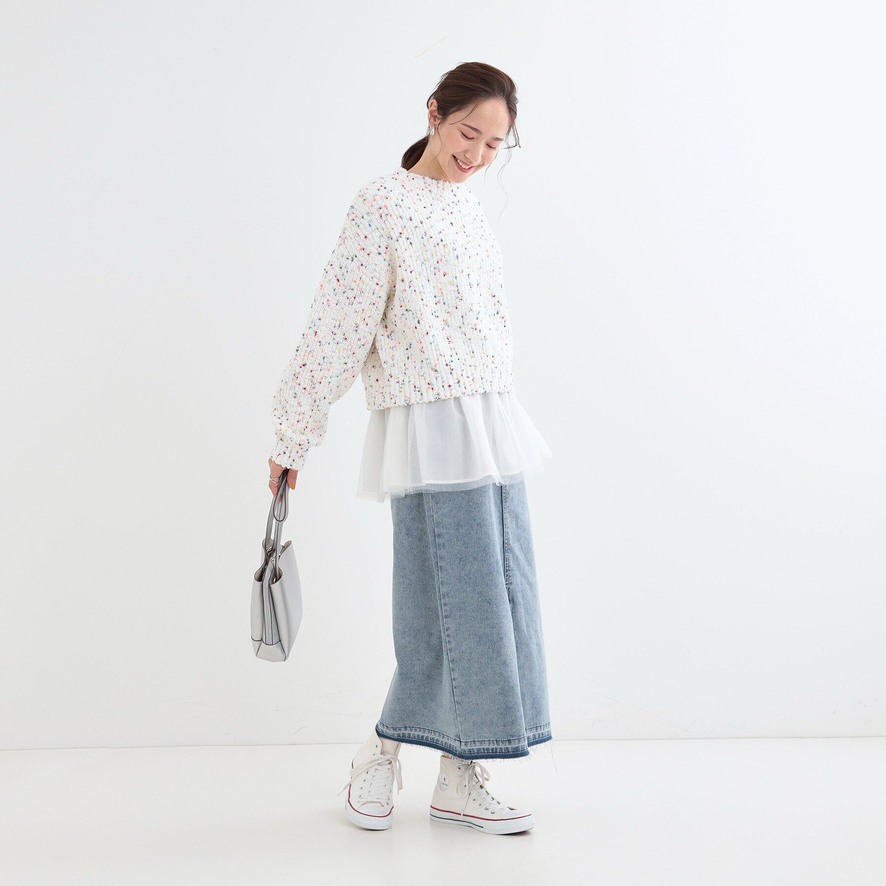 SHOO･LA･RUE「【前後2WAY/コンパクト丈】ぽこぽこ MIXニットカーディガン」|カーディガン|