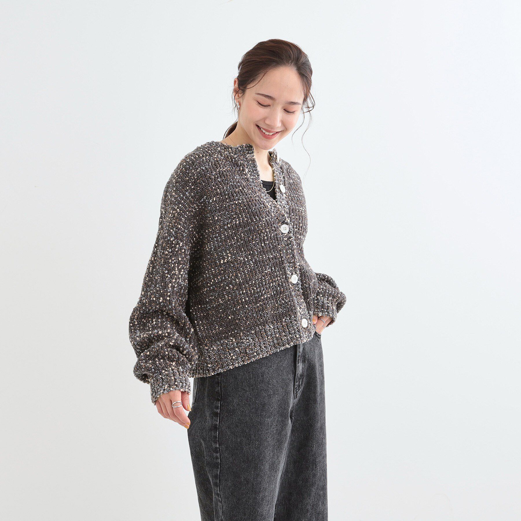 SHOO･LA･RUE「【前後2WAY/コンパクト丈】ぽこぽこ MIXニットカーディガン」|カーディガン|