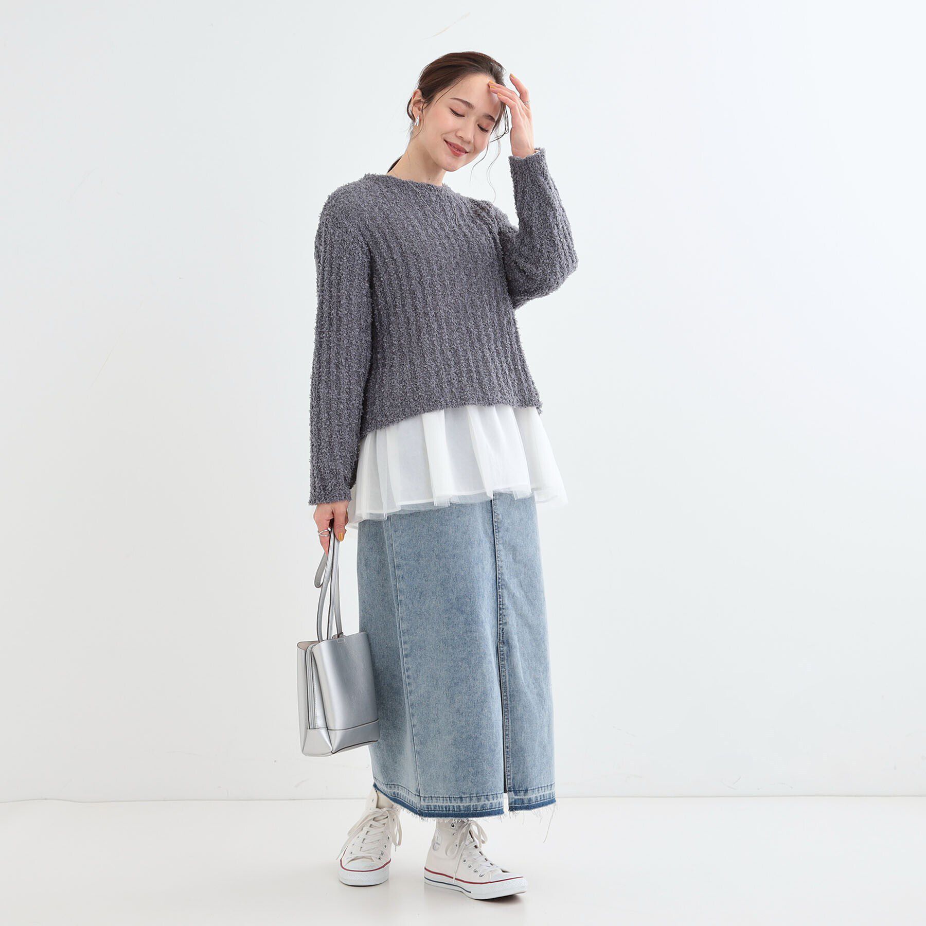 SHOO･LA･RUE「【S-LL/体型カバー】いつものコーデにプラスワン　裾チュールインナー」|Tシャツ・カットソー|