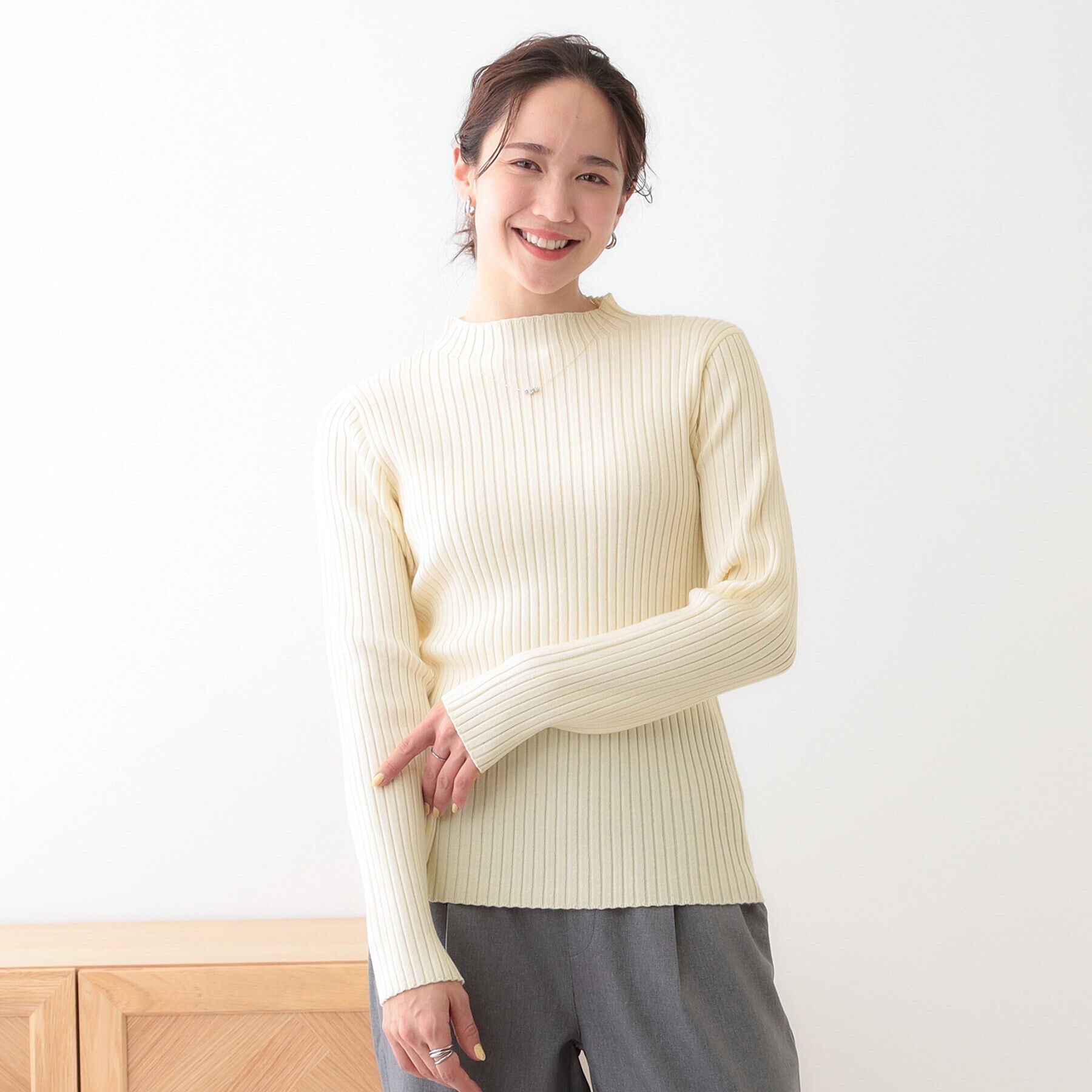 SHOO･LA･RUE「【洗える/S-LL】一枚でもインナーでも プチハイネック リブニット」|ニット・セーター|