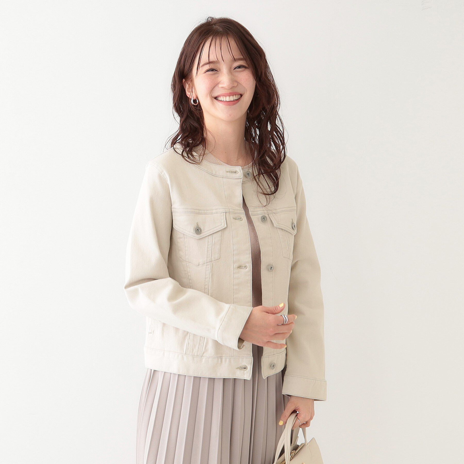 SHOO･LA･RUE「【S-LL】大人のための ノーカラーデニムジャケット」|デニムジャケット|