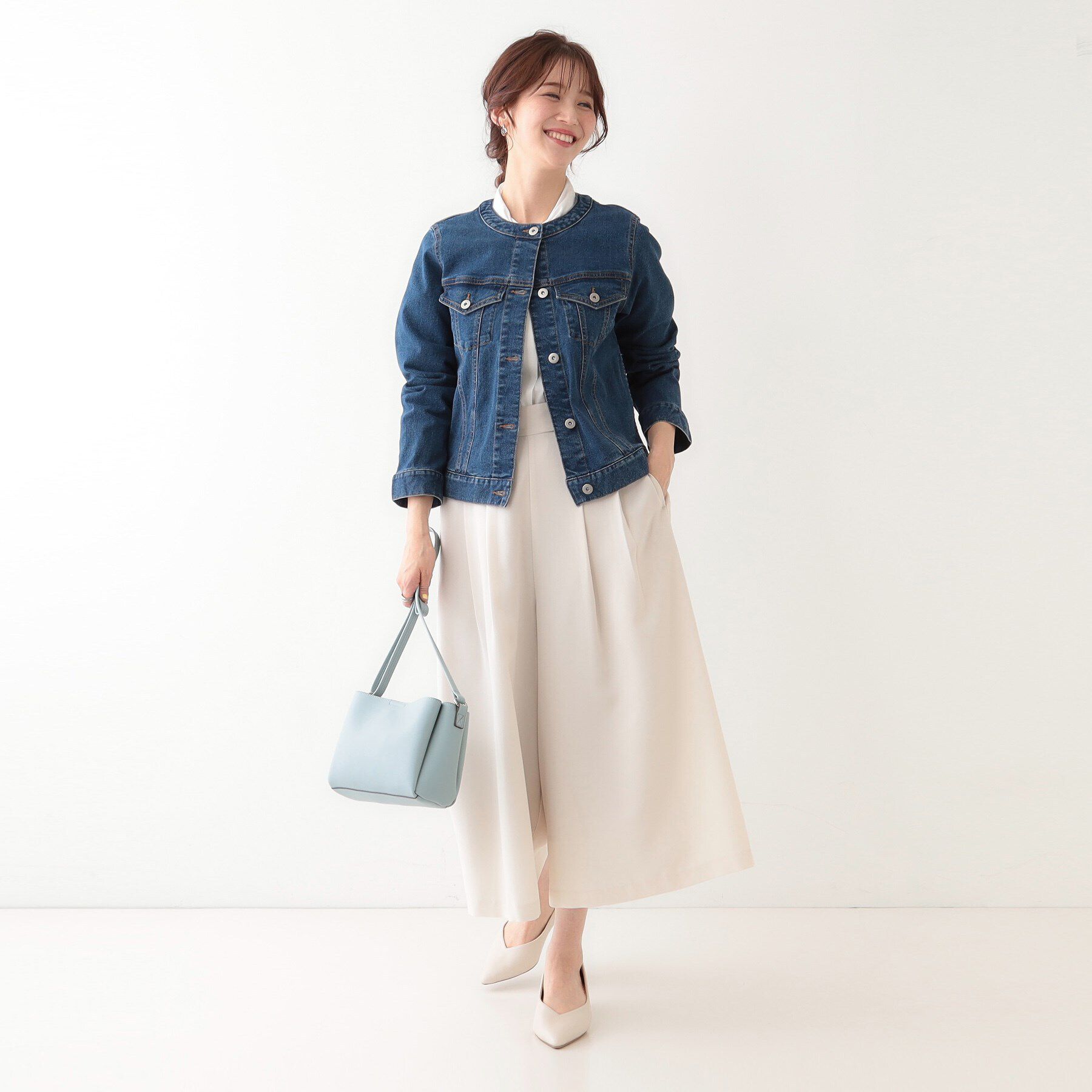SHOO･LA･RUE「【S-LL】大人のための ノーカラーデニムジャケット」|デニムジャケット|