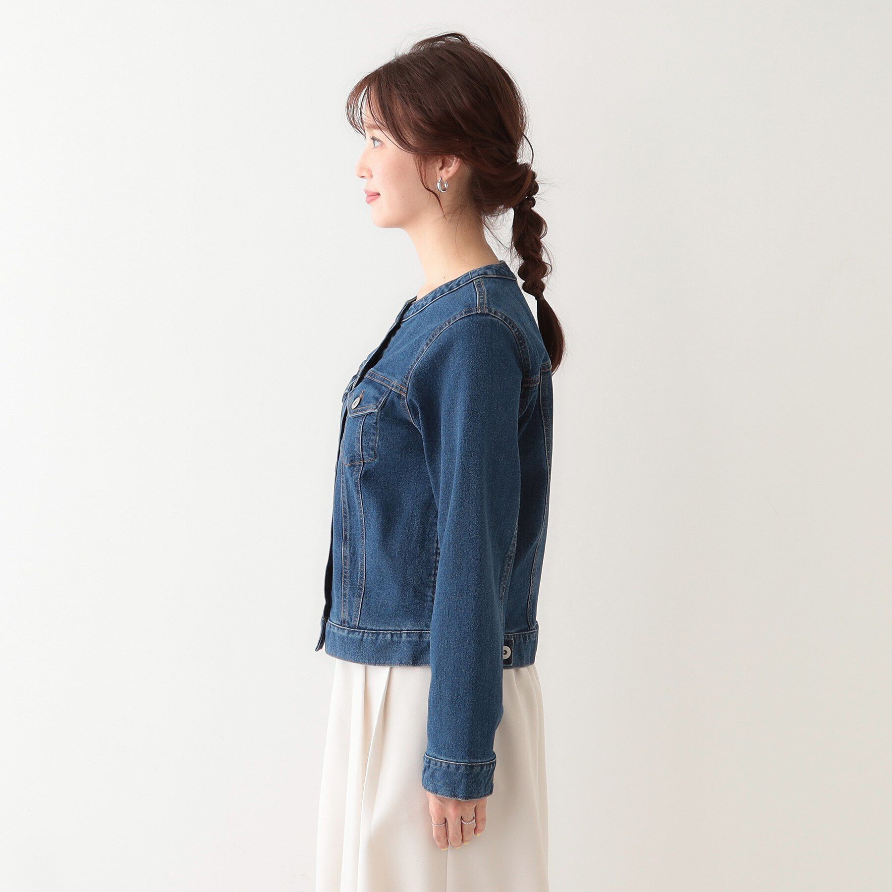 SHOO･LA･RUE「【S-LL】大人のための ノーカラーデニムジャケット」|デニムジャケット|