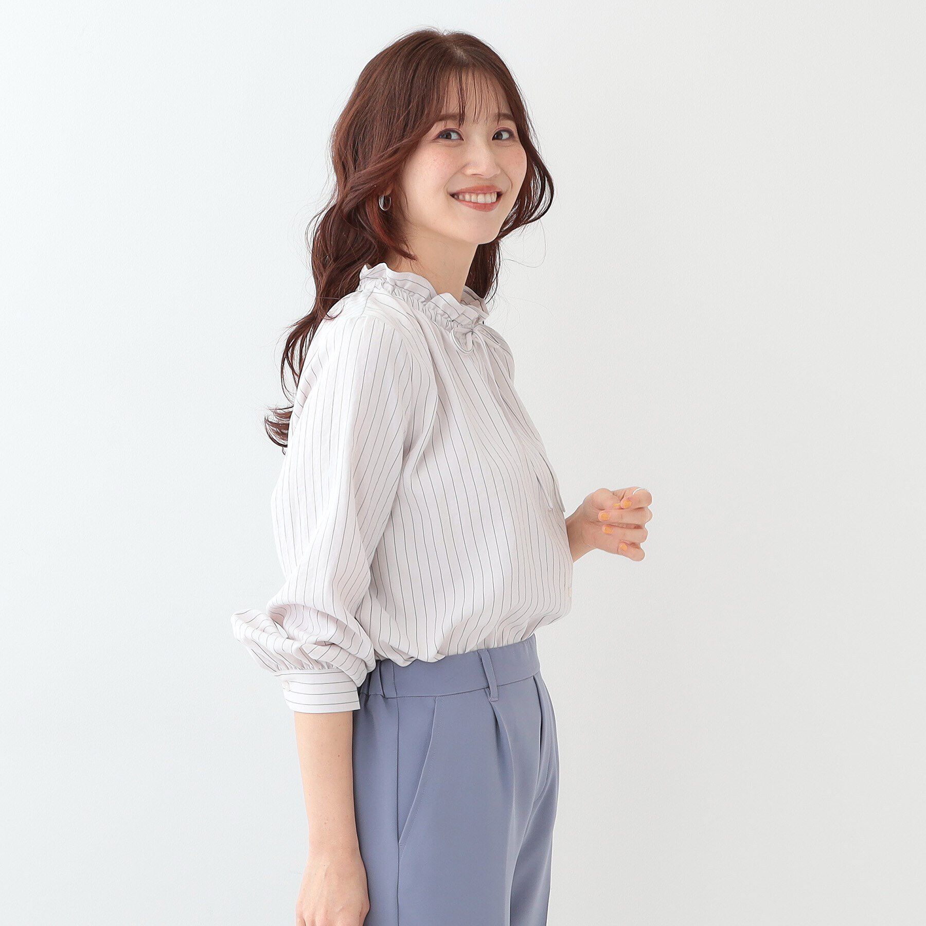 SHOO･LA･RUE「【洗える/UV/吸水速乾/アンチピリング/S-LL】襟フリルデザインシャツ」|シャツ・ブラウス|