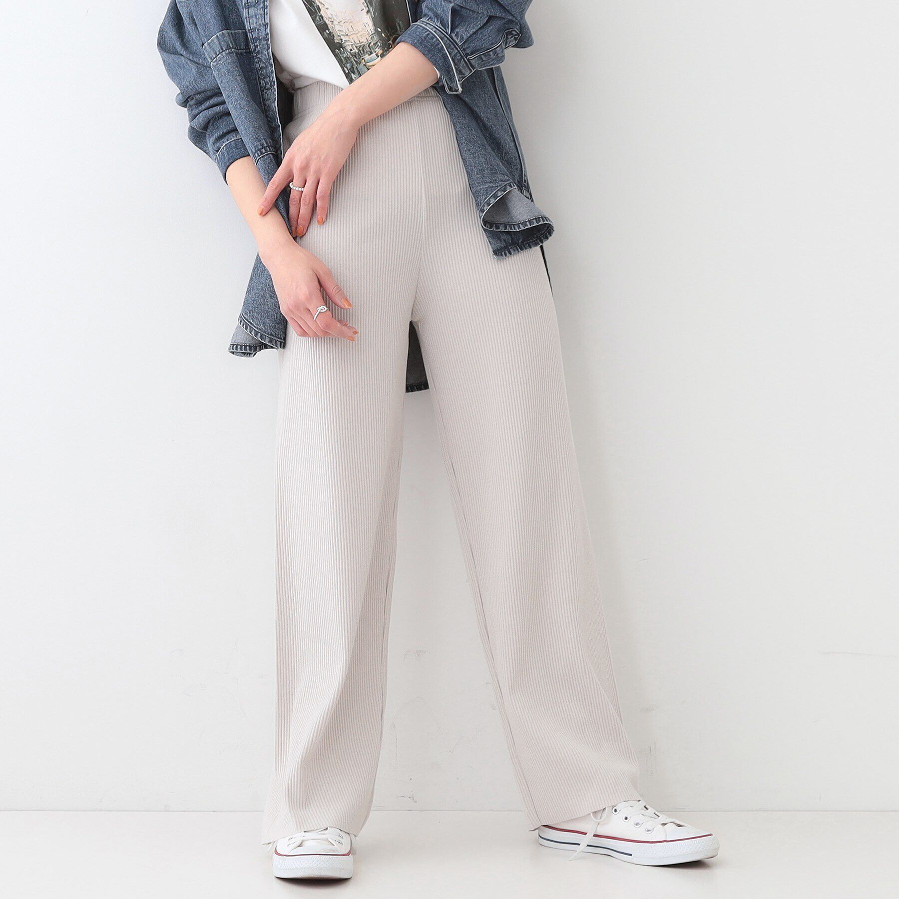 SHOO･LA･RUE「【洗える/S-LL】やわらか楽ちん カットリブパンツ」|その他|ライトベージュ(05