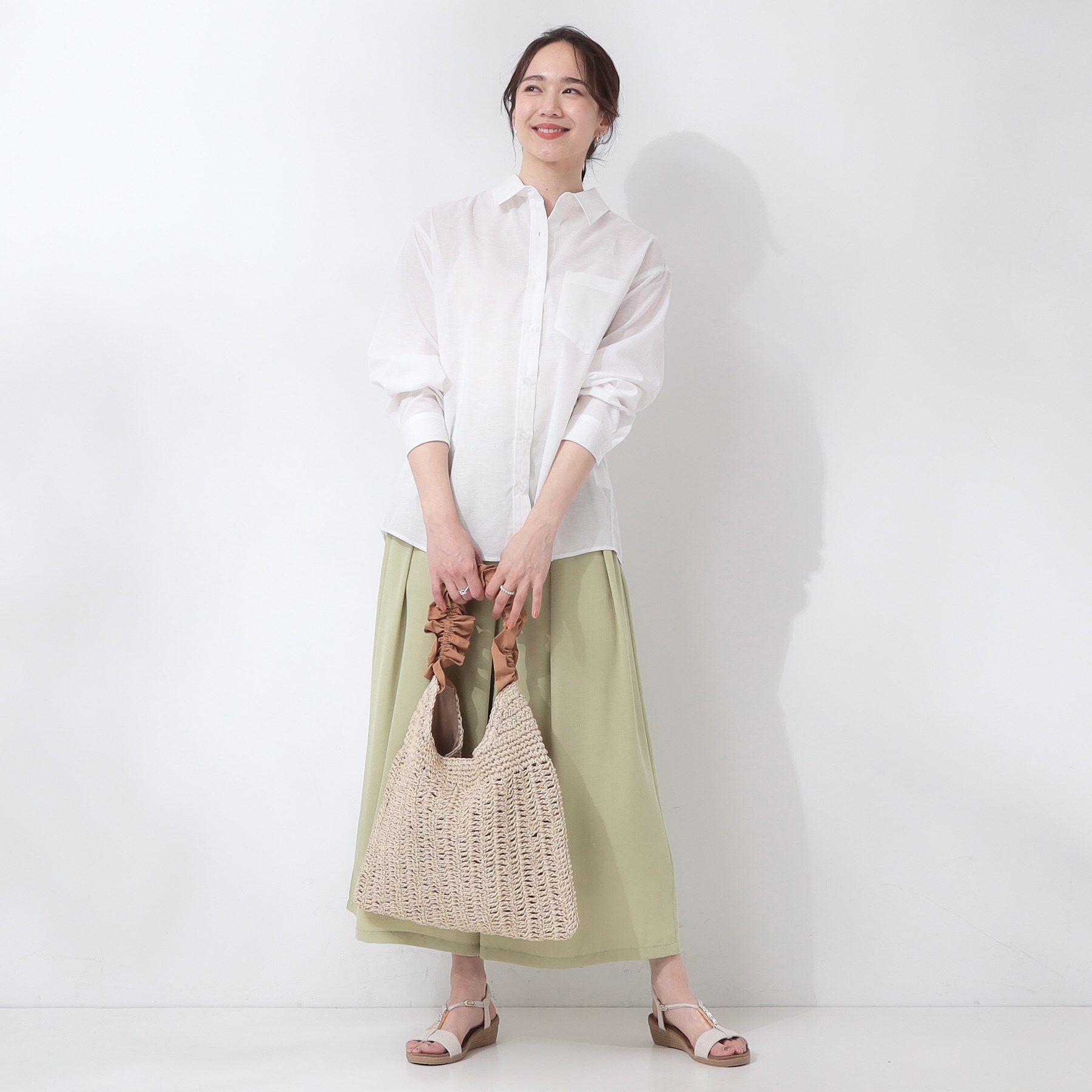 SHOO･LA･RUE「【洗える/S-LL/UV/吸水速乾】洗濯後しわになりにくいリネンブレンドシャツ」|シャツ・ブラウス|