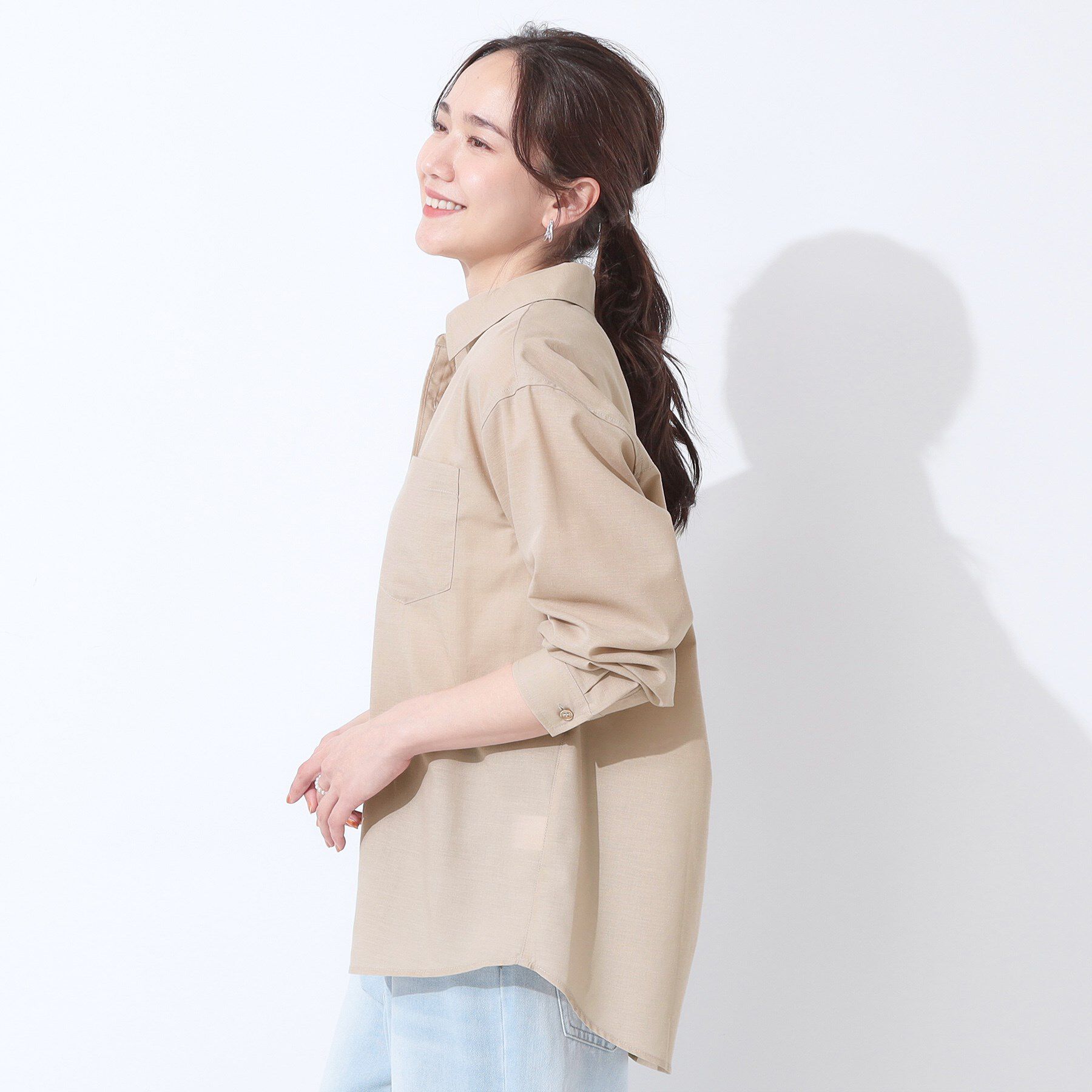 SHOO･LA･RUE「【洗える/S-LL/UV/吸水速乾】洗濯後しわになりにくいリネンブレンドシャツ」|シャツ・ブラウス|