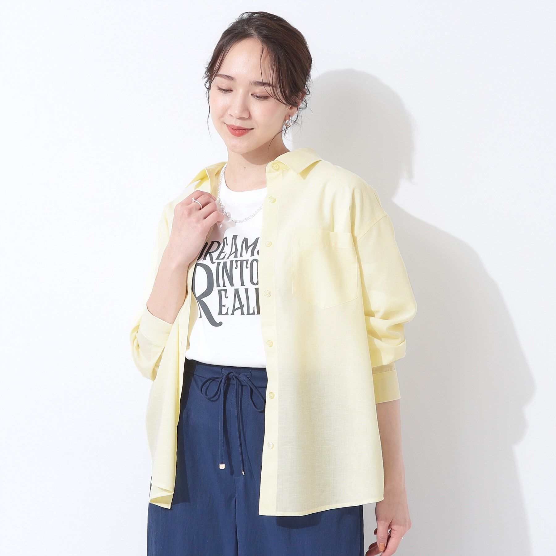 SHOO･LA･RUE「【洗える/S-LL/UV/吸水速乾】洗濯後しわになりにくいリネンブレンドシャツ」|シャツ・ブラウス|