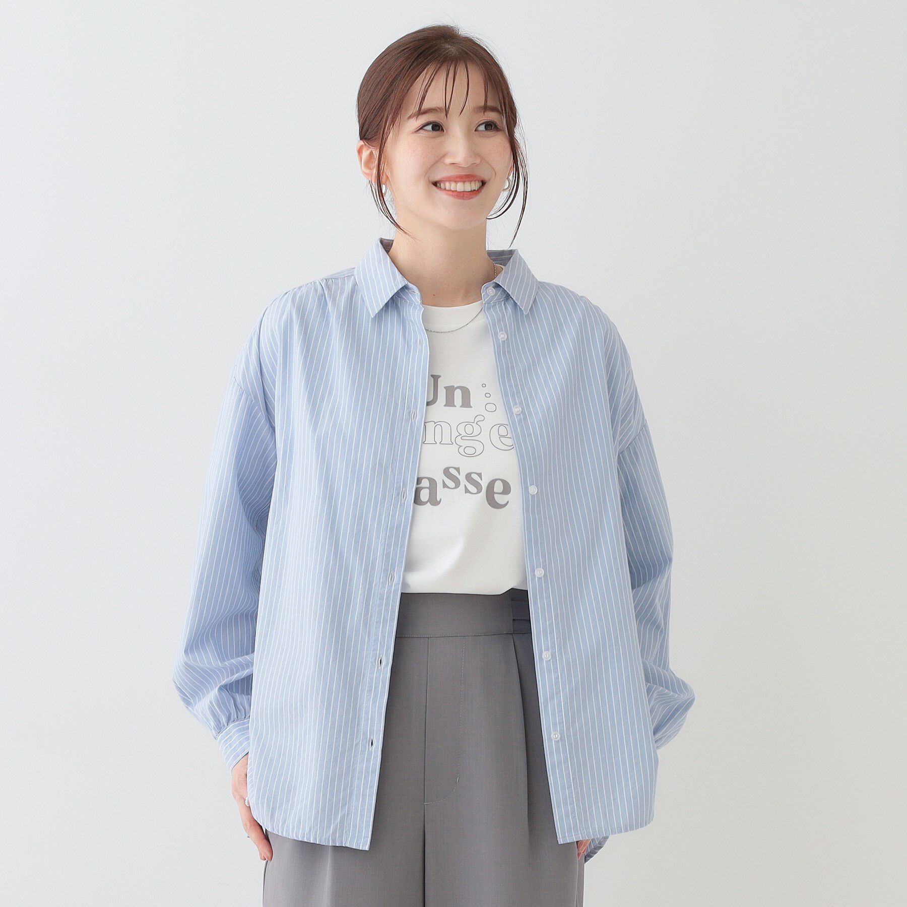 SHOO･LA･RUE「【洗える】バックギャザーがポイント 綿ワッシャー前開きシャツ」|シャツ・ブラウス|