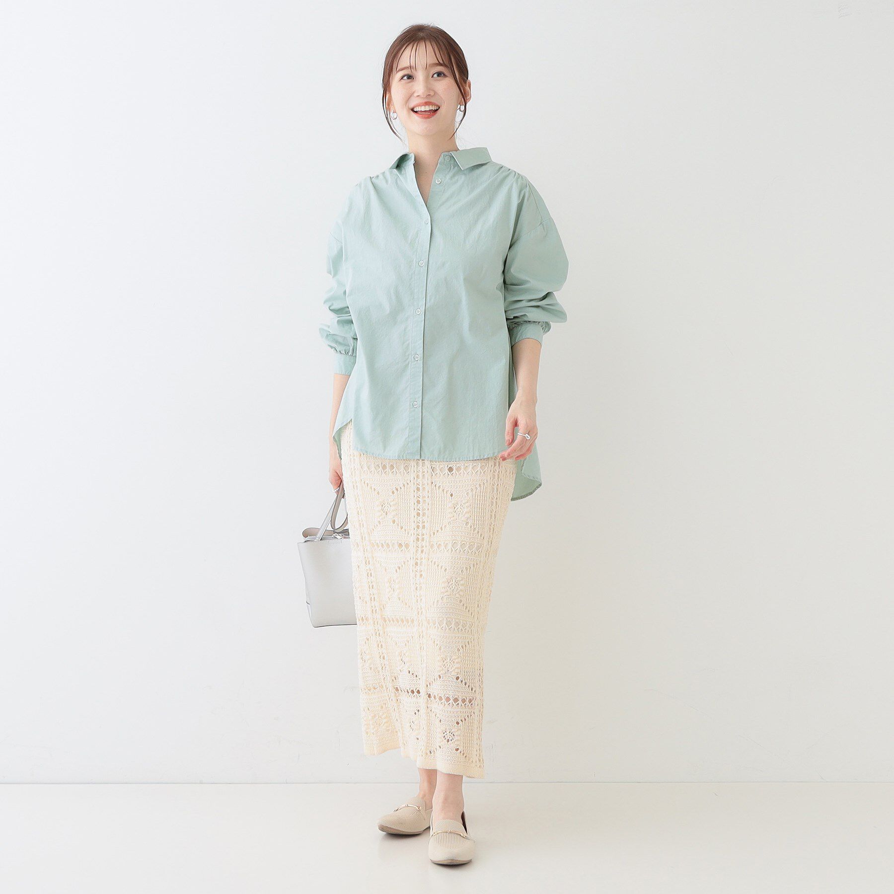 SHOO･LA･RUE「【洗える】バックギャザーがポイント 綿ワッシャー前開きシャツ」|シャツ・ブラウス|