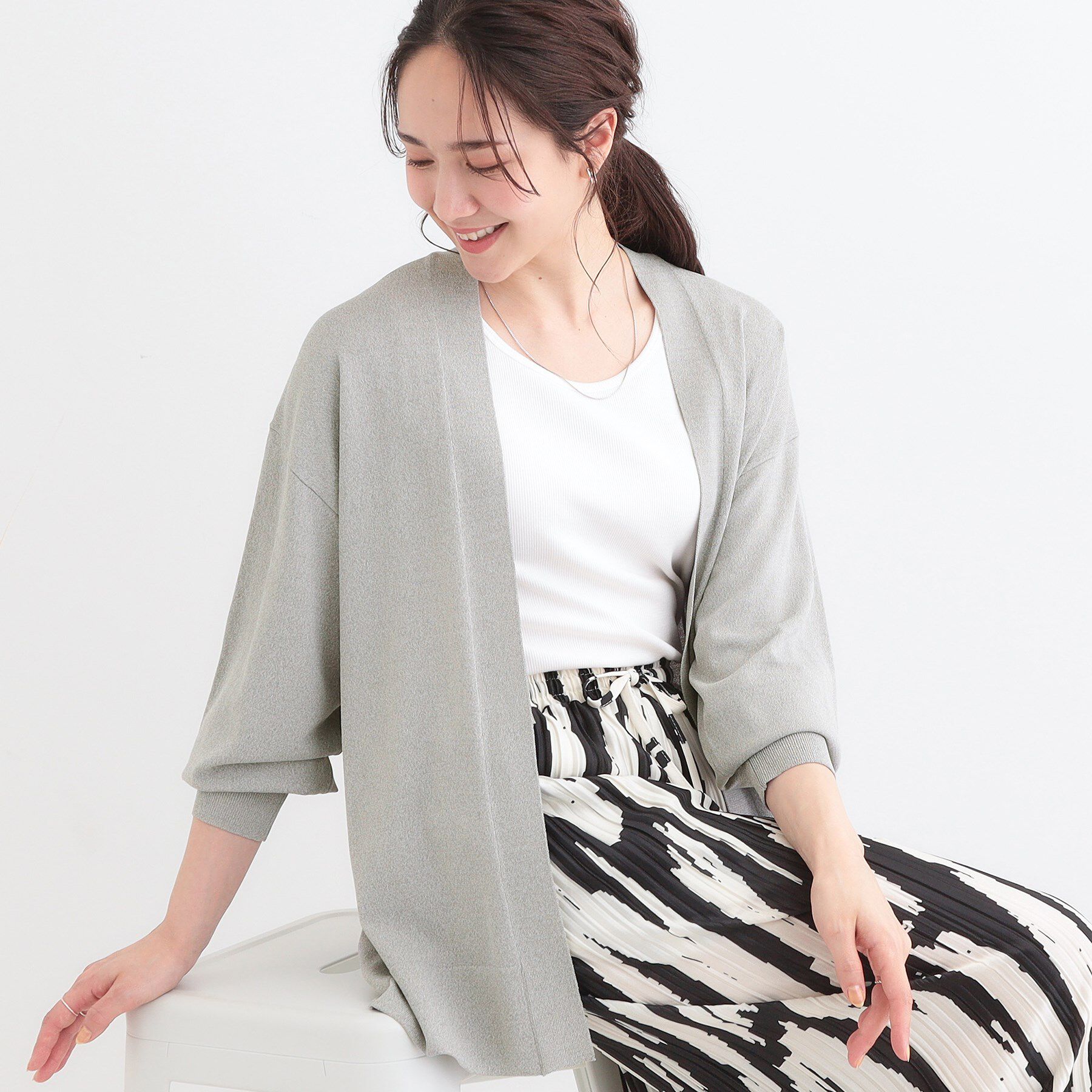 SHOO･LA･RUE「【洗える/ひんやり/UV】お尻が隠れるトッパーカーディガン」|カーディガン|グレー(012)