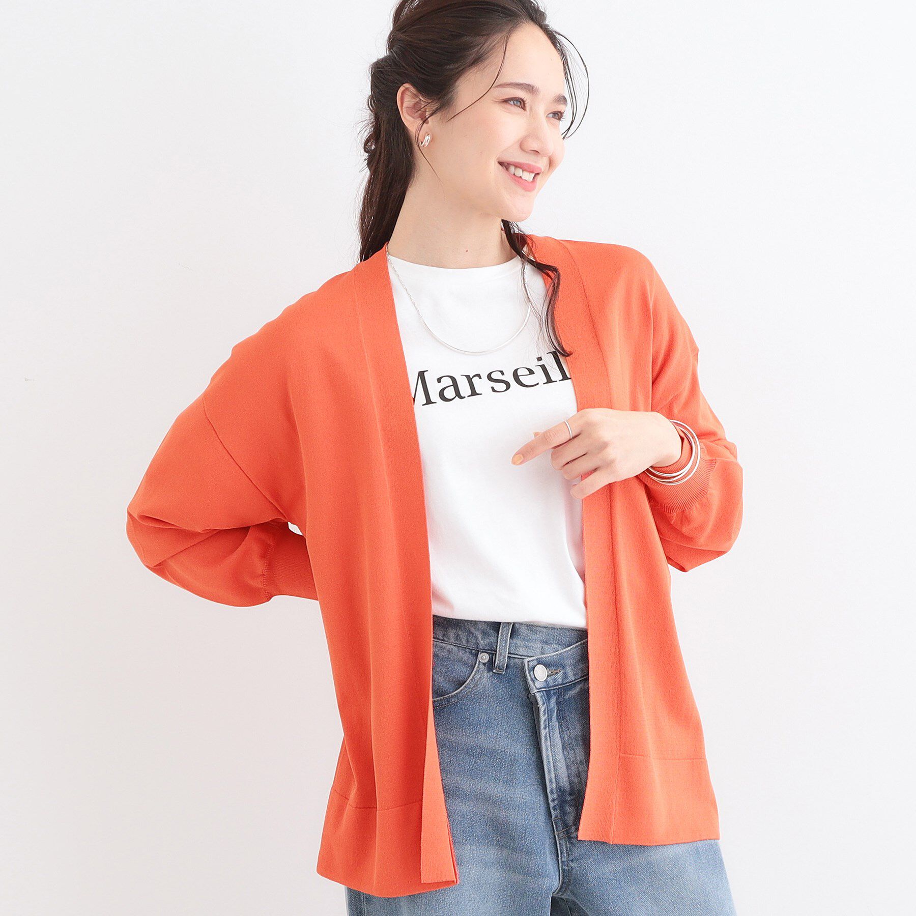 SHOO･LA･RUE「【洗える/ひんやり/UV】お尻が隠れるトッパーカーディガン」|カーディガン|オレンジ(067)