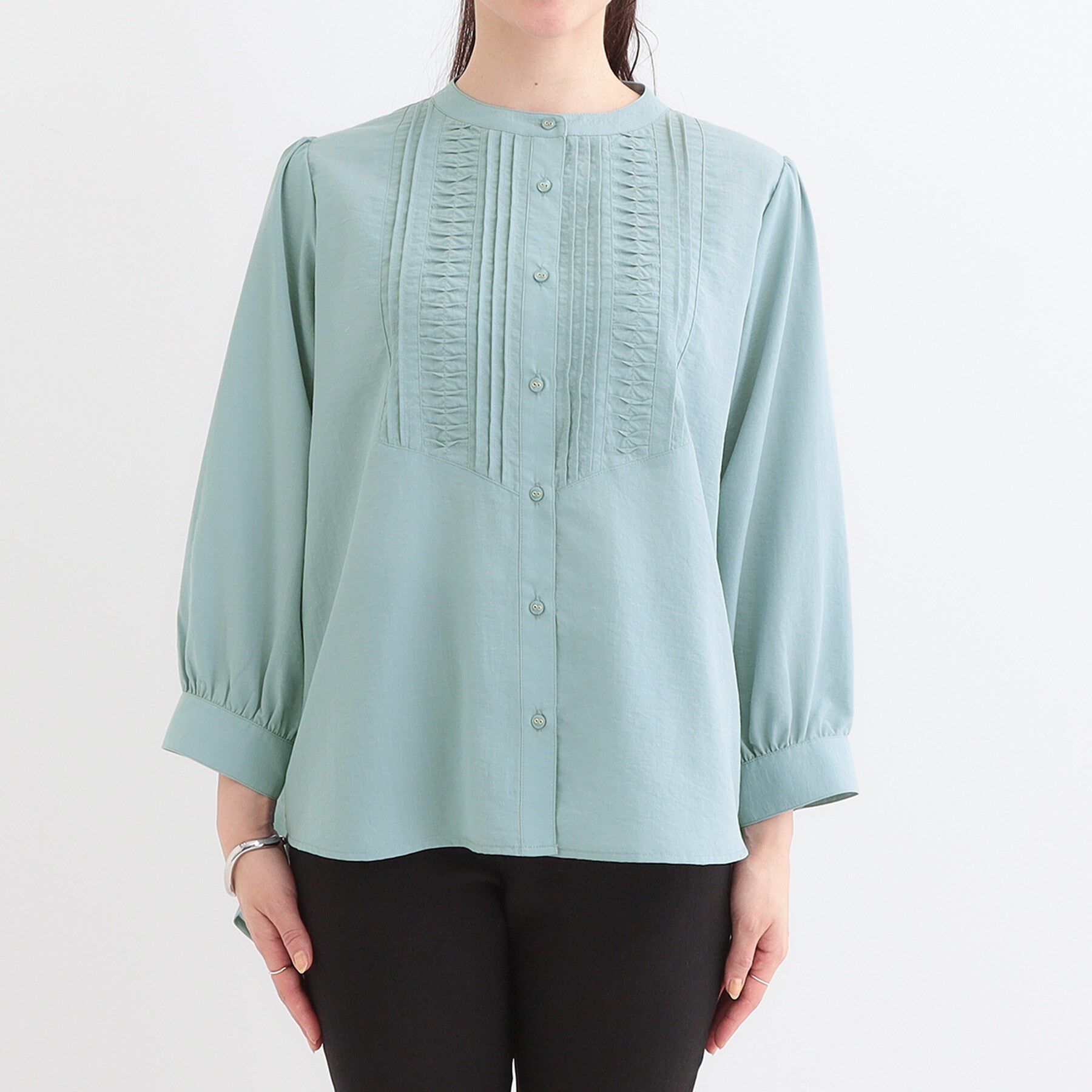 SHOO･LA･RUE「【S-LL】お顔周りを華やかに おりがみタックブラウス」|シャツ・ブラウス|