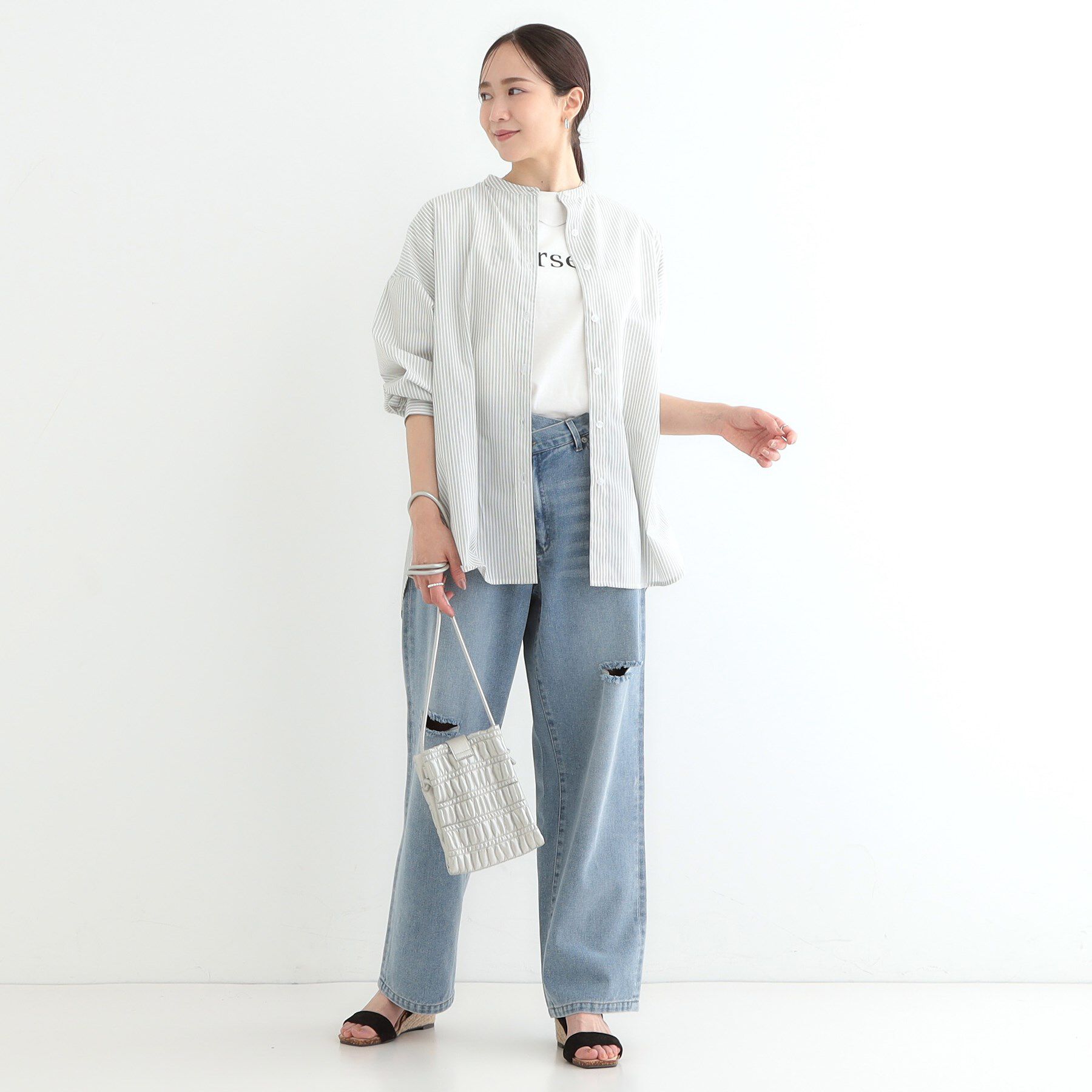 SHOO･LA･RUE「【3WAY】フリルサッシュ付きバンドカラーシャツ」|シャツ・ブラウス|