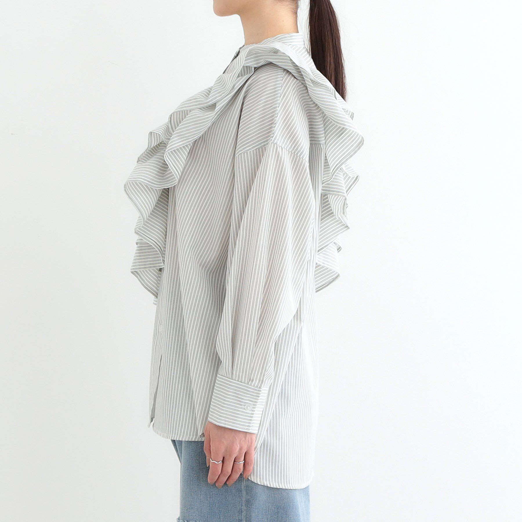 SHOO･LA･RUE「【3WAY】フリルサッシュ付きバンドカラーシャツ」|シャツ・ブラウス|