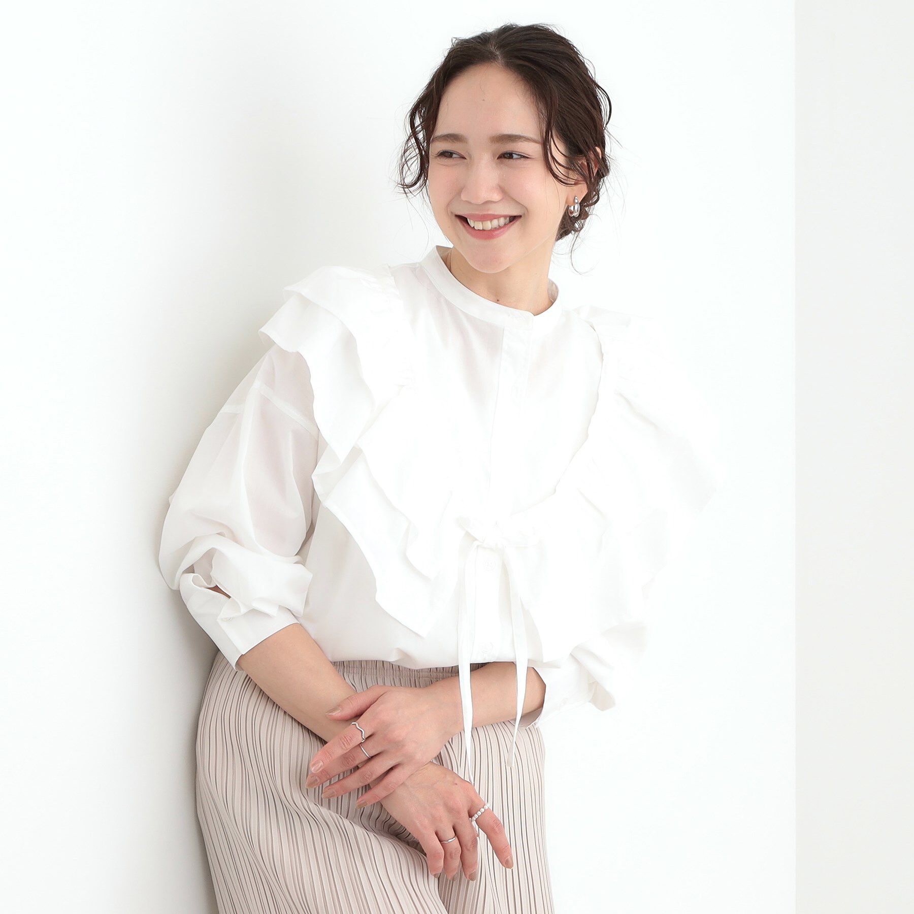 SHOO･LA･RUE「【3WAY】フリルサッシュ付きバンドカラーシャツ」|シャツ・ブラウス|